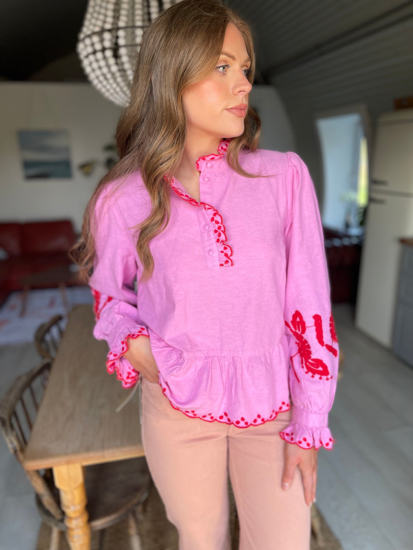 YASBRIMU LONG SLEEVED pink and red blouse