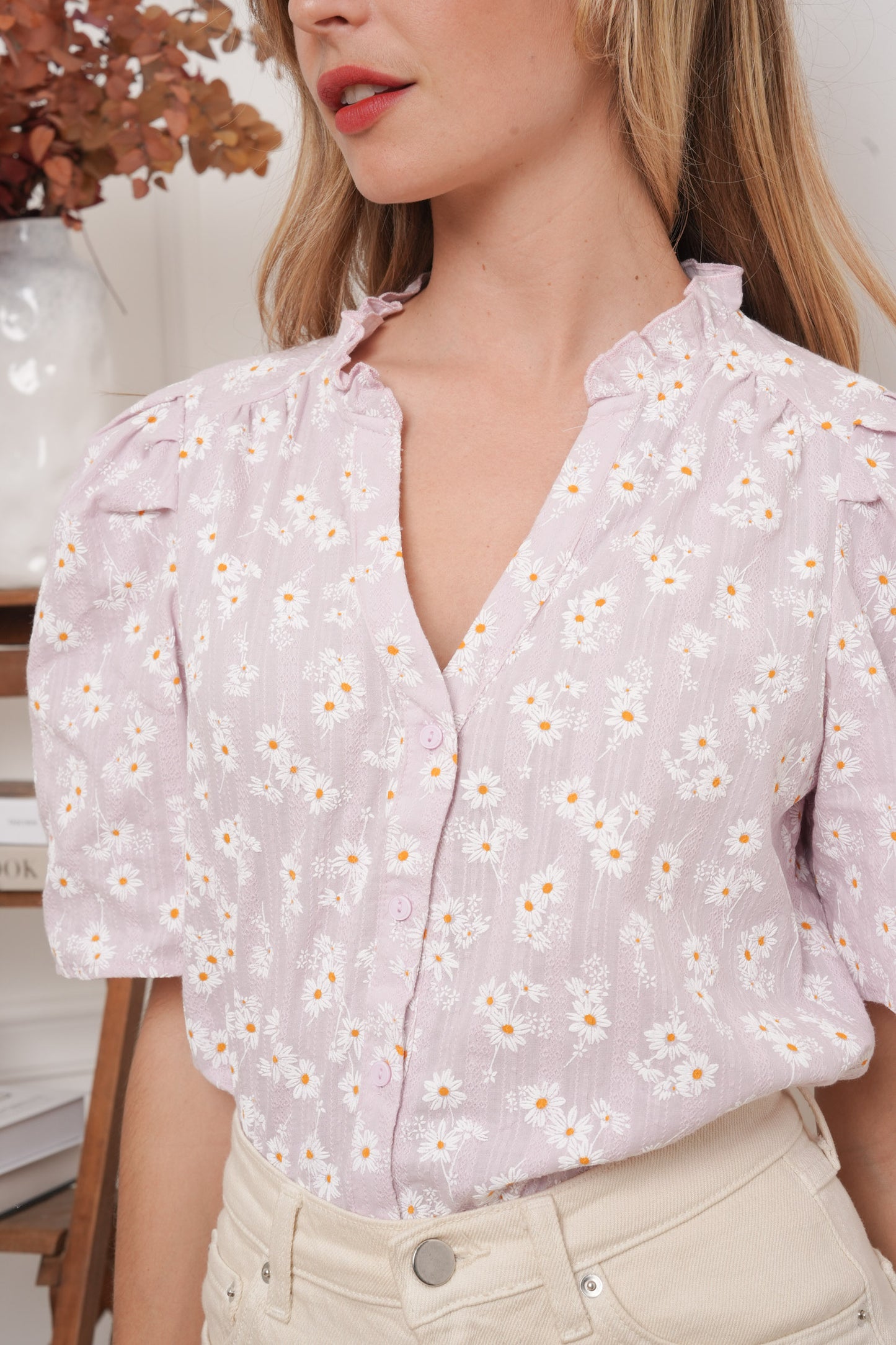Daisy print pink blouse