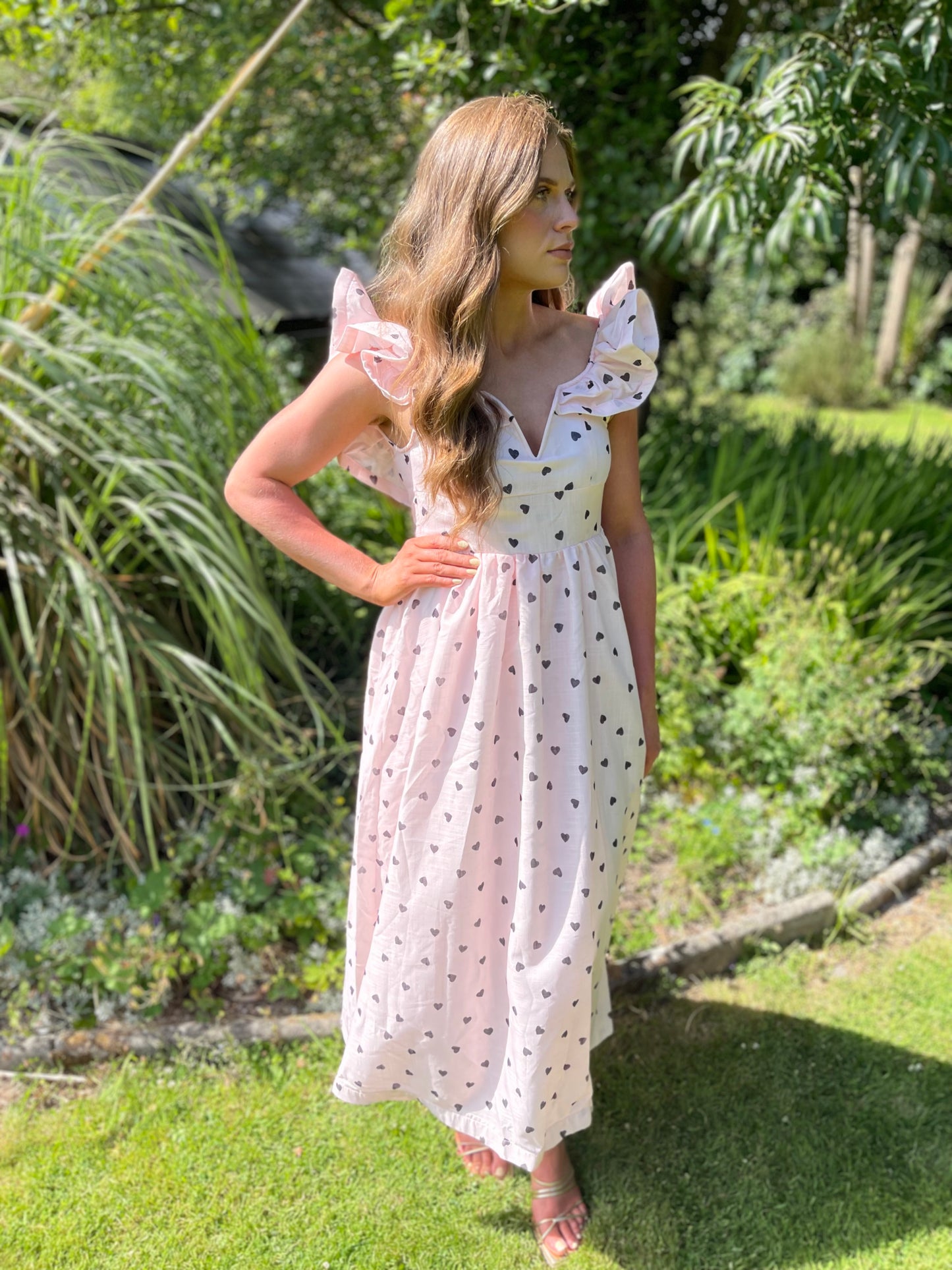 Belle soft pink heart print dress