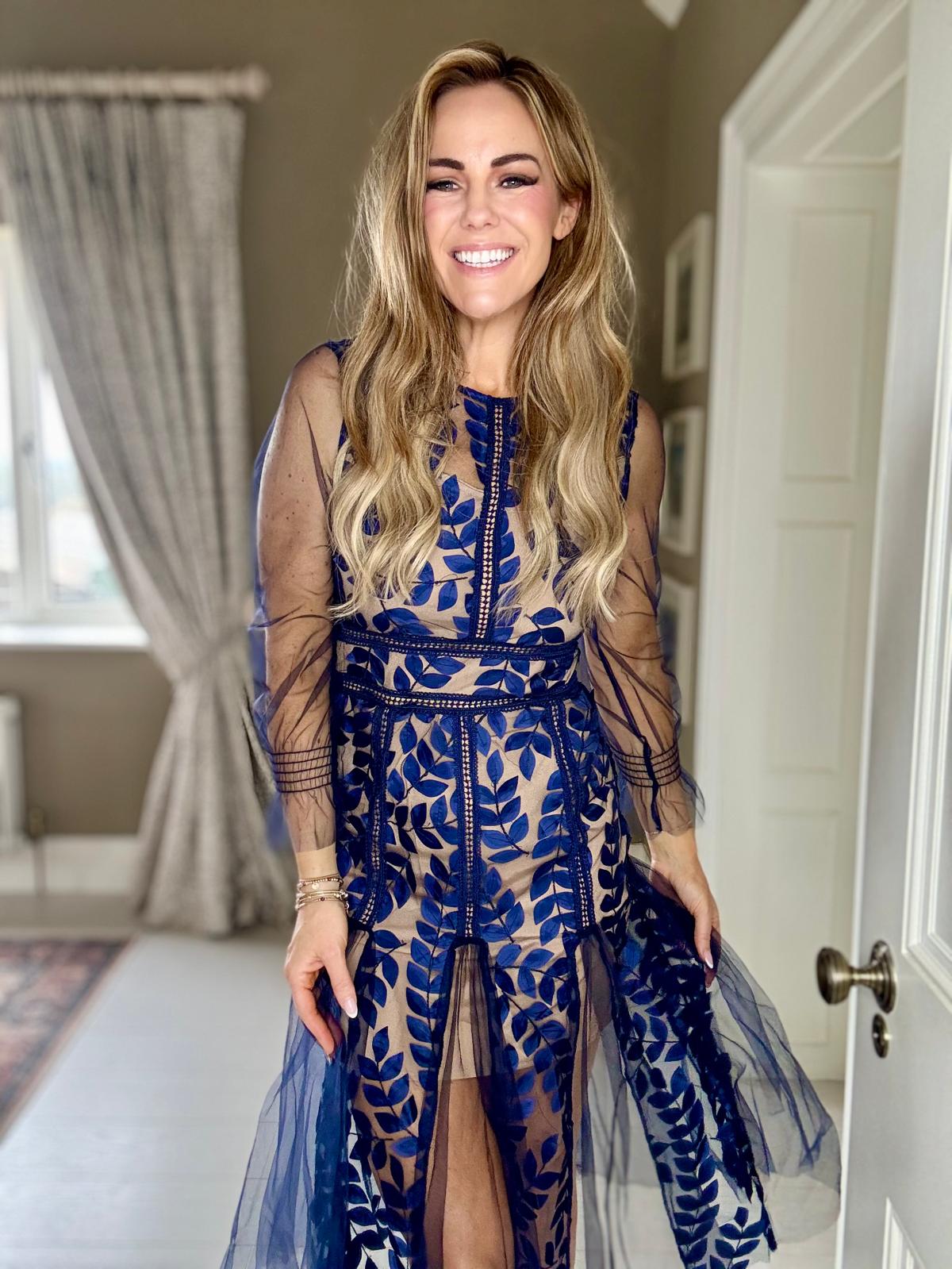 Charlotte floral embroidery navy tulle dress