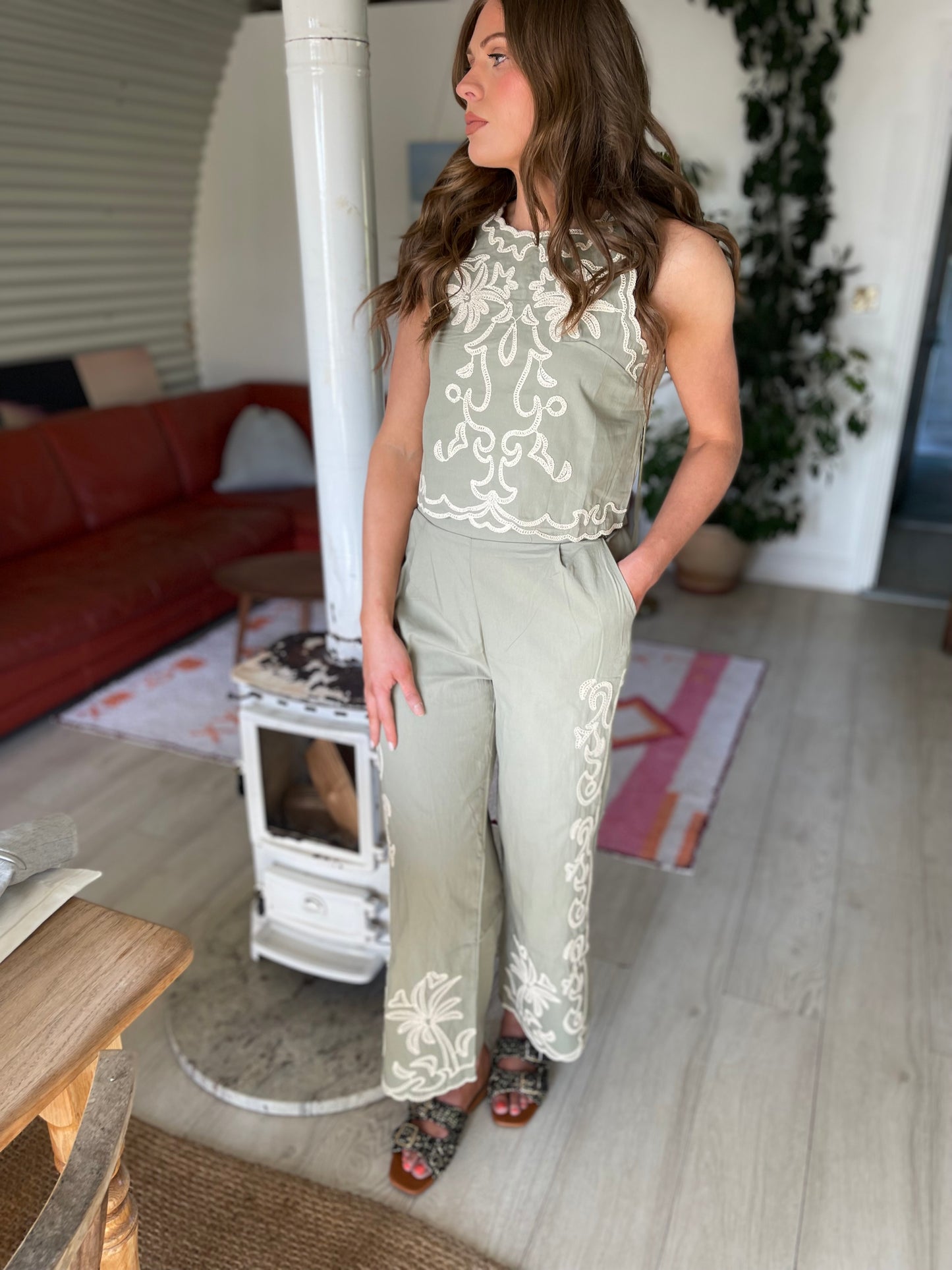 Aria khaki green embroidered co ord
