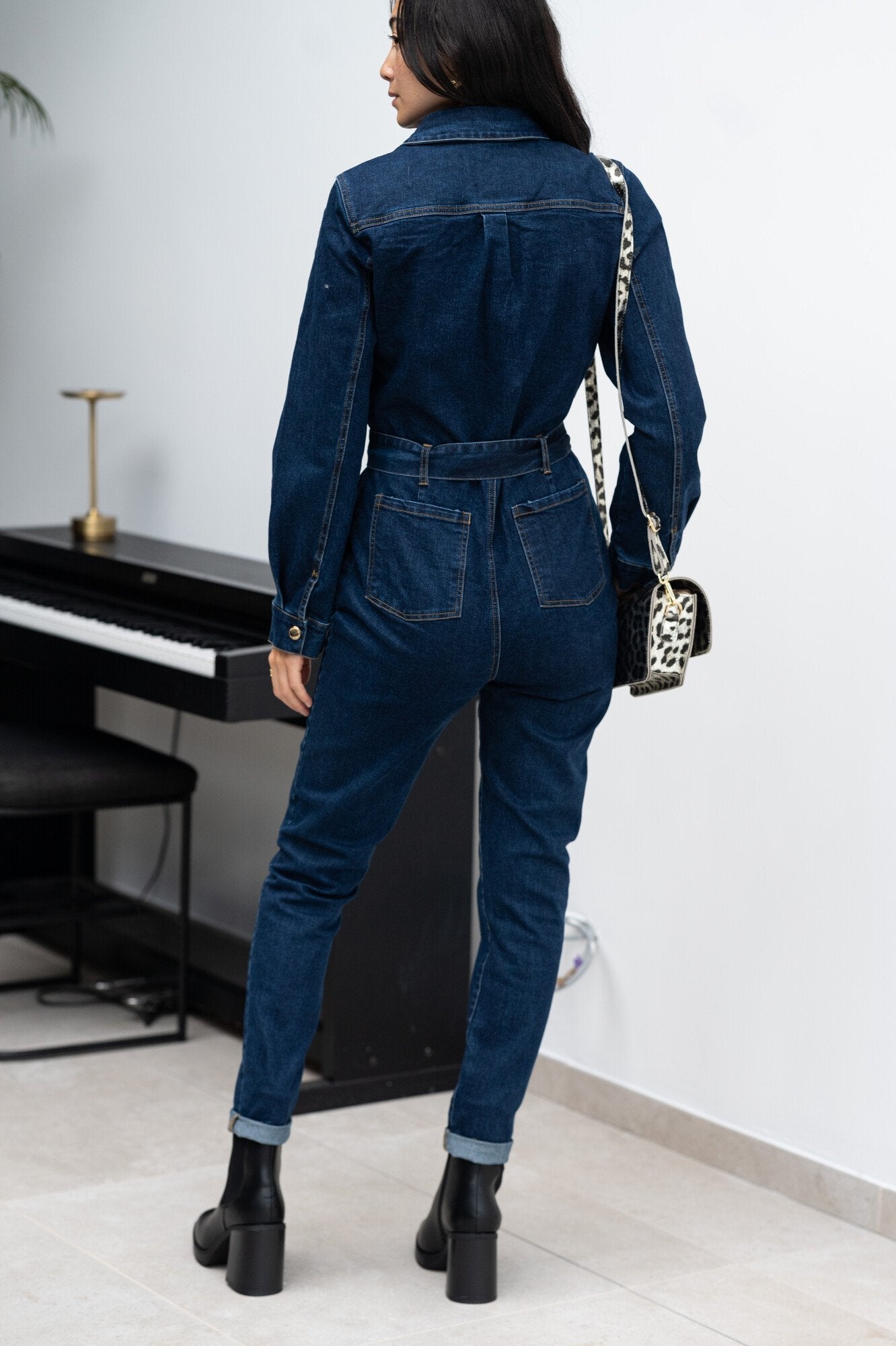 Sydney navy denim gold button jumpsuit