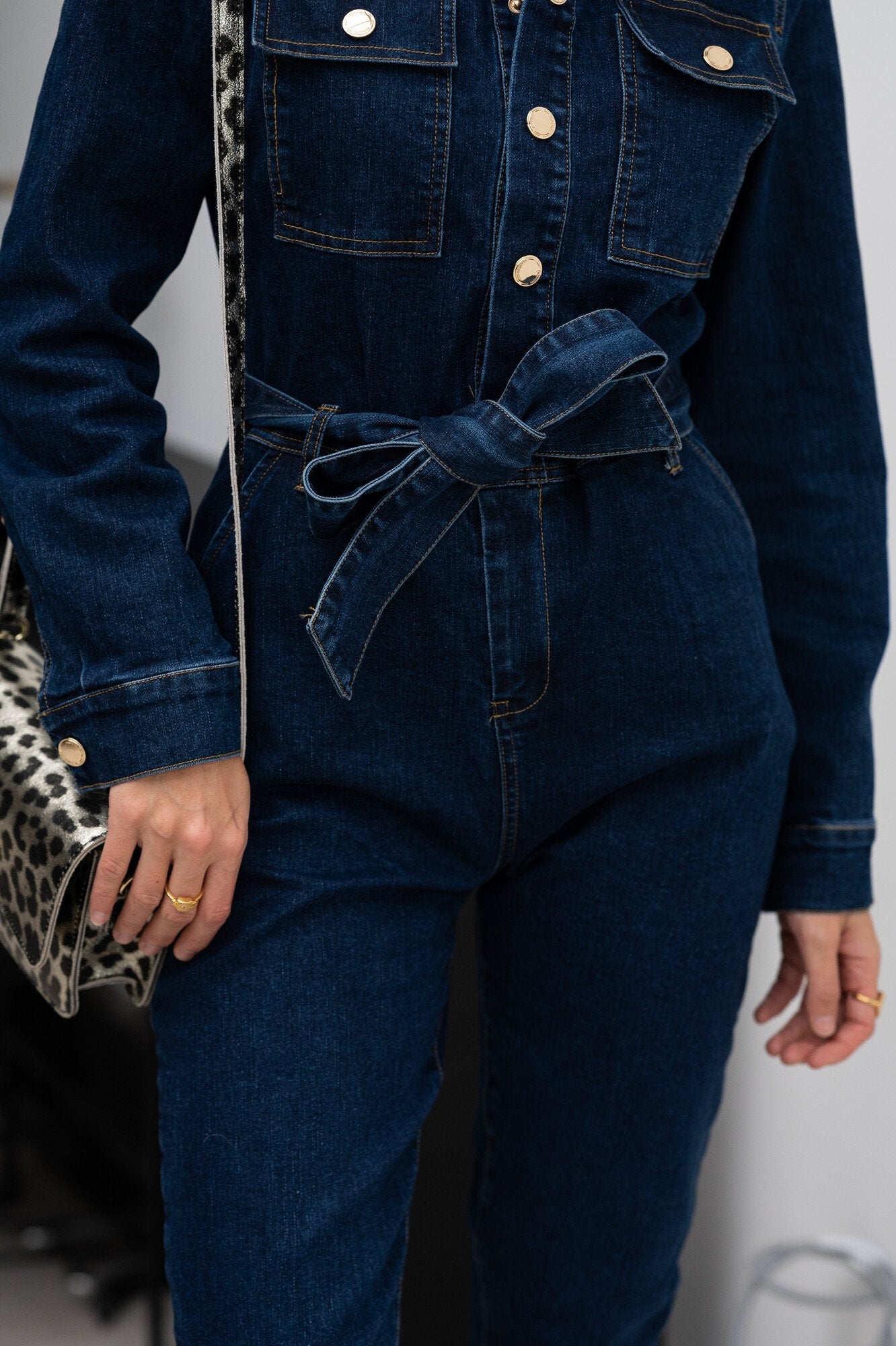 Sydney navy denim gold button jumpsuit