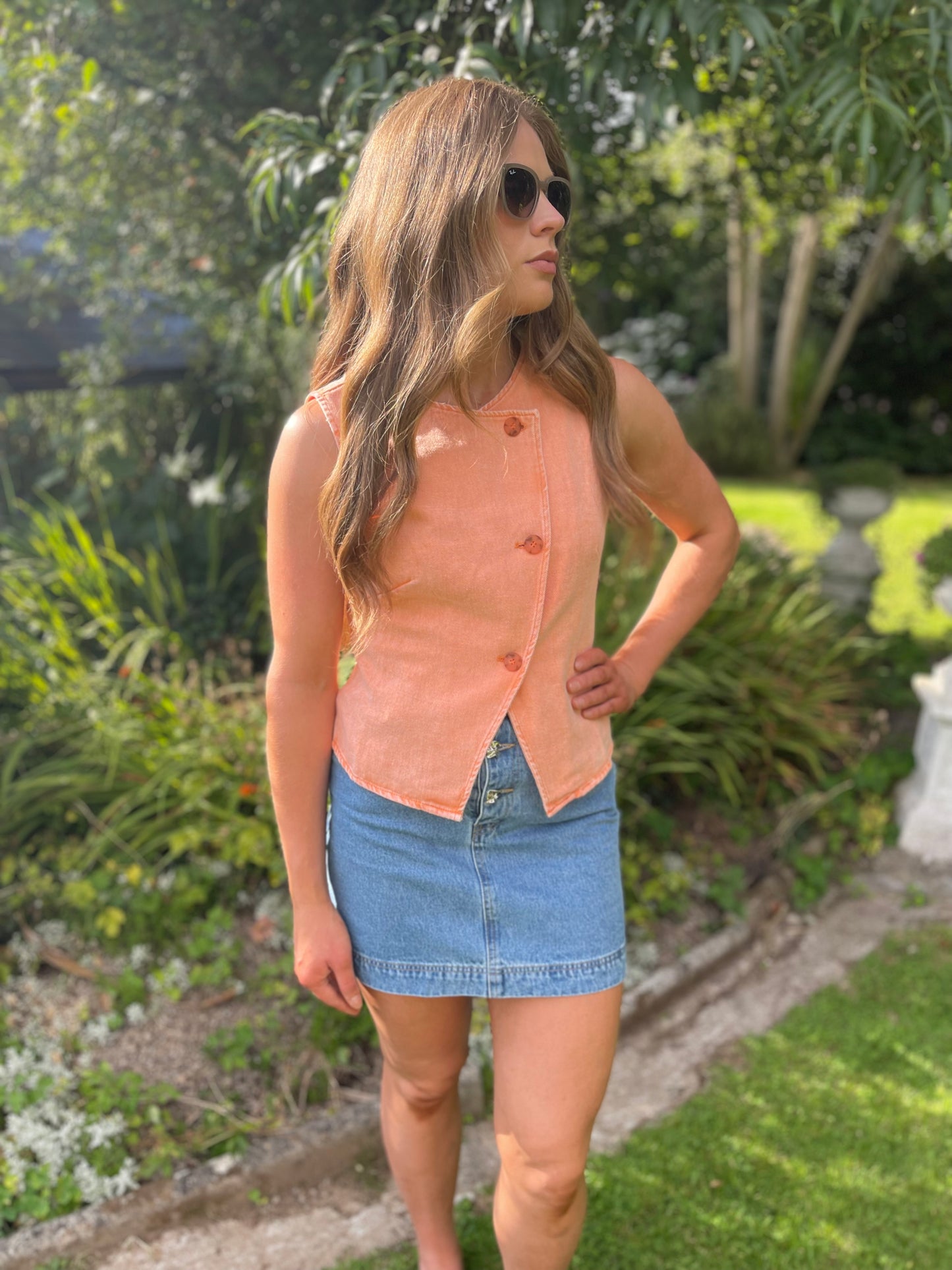 Cara orange denim waistcoat