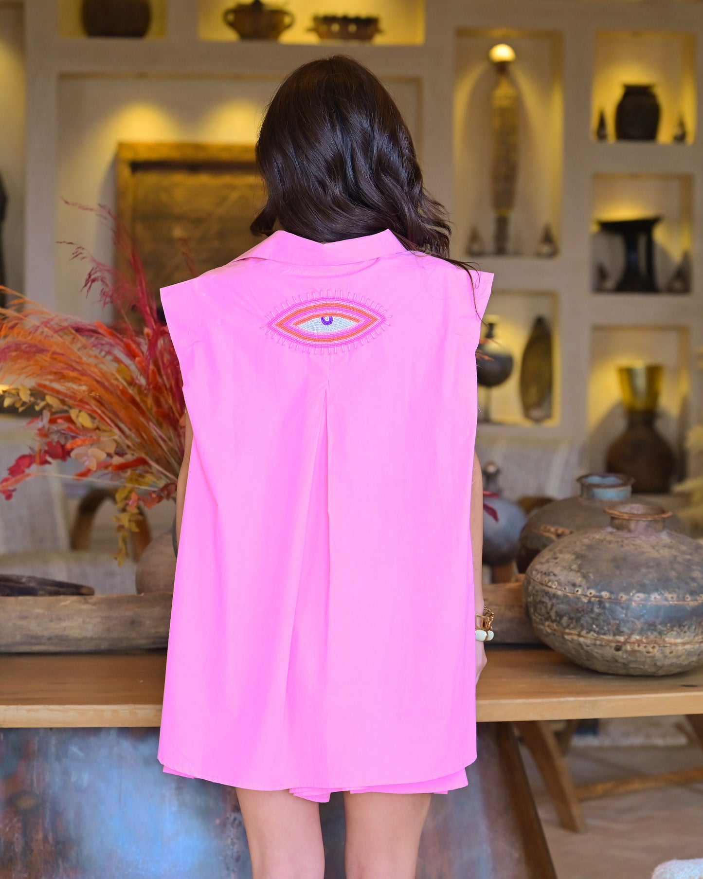 Aria candy pink beaded evil eye co-ord