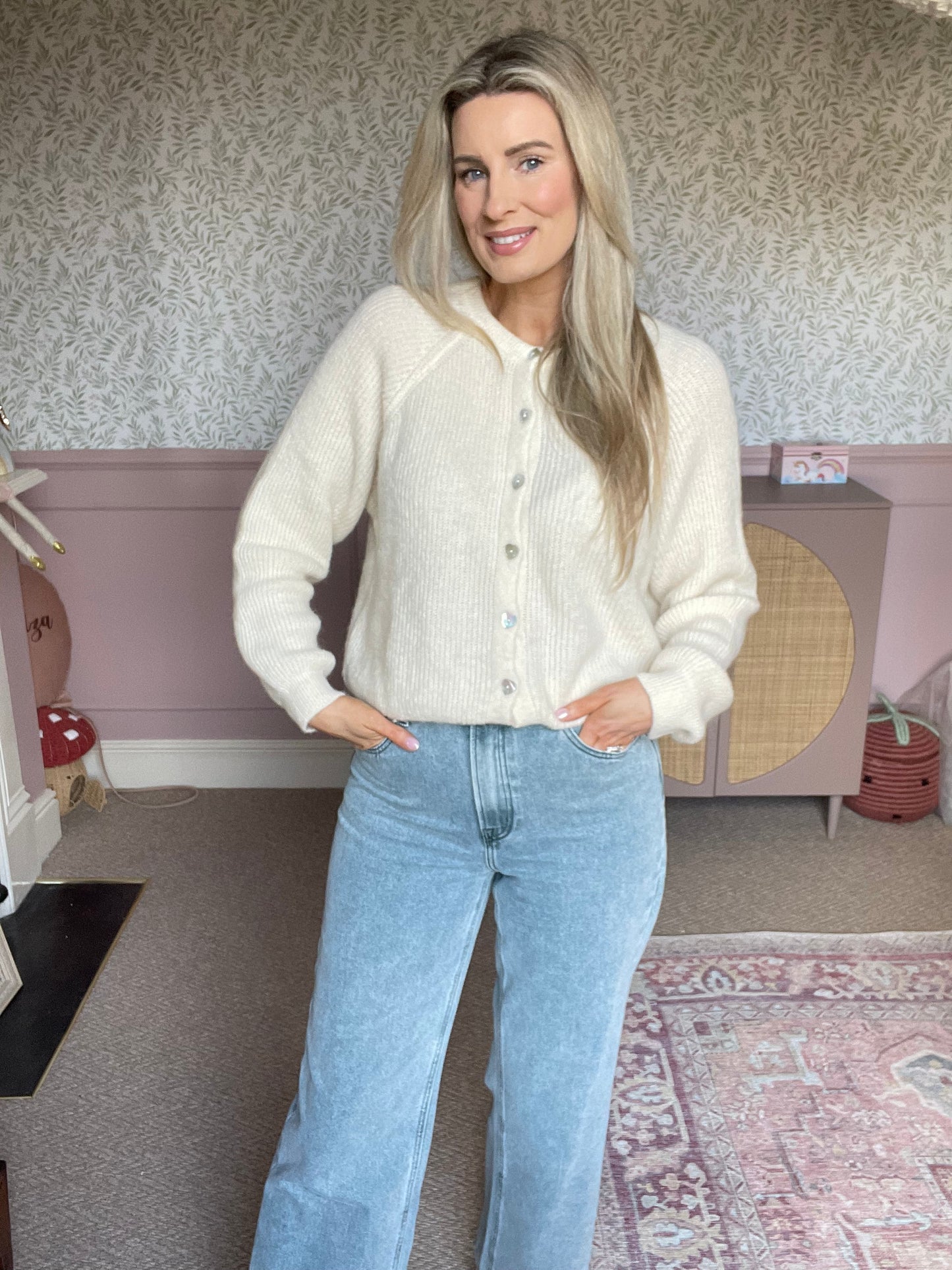 Isla ivory alpaca heart button cardigan