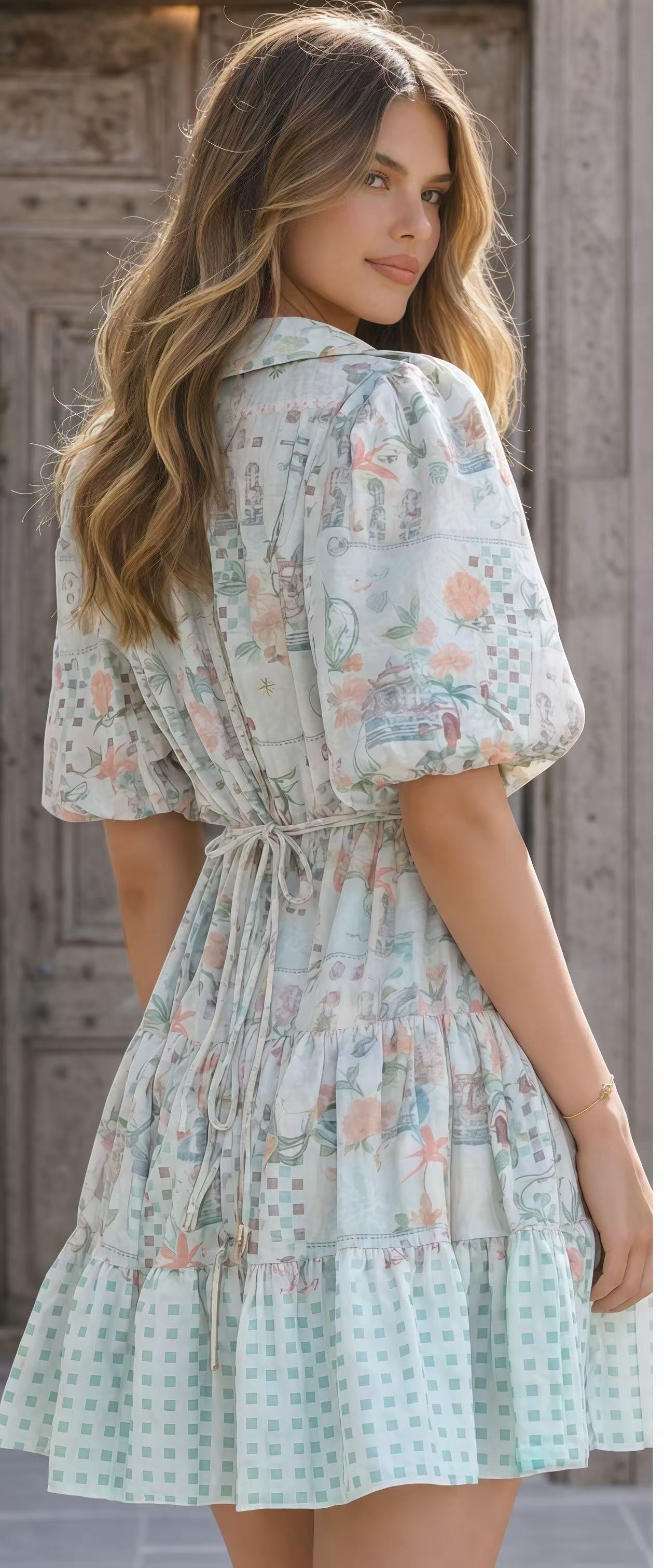 Misha blue tropical floral mini dress