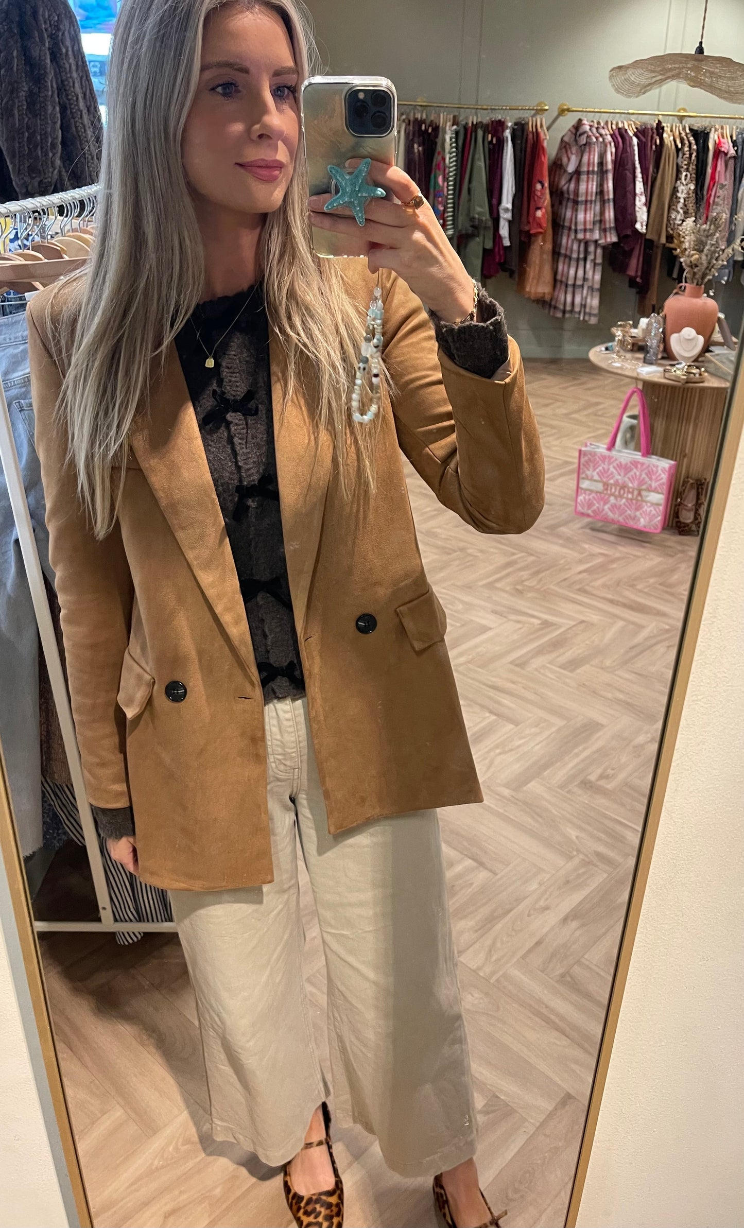 Iggy camel faux suede longline blazer