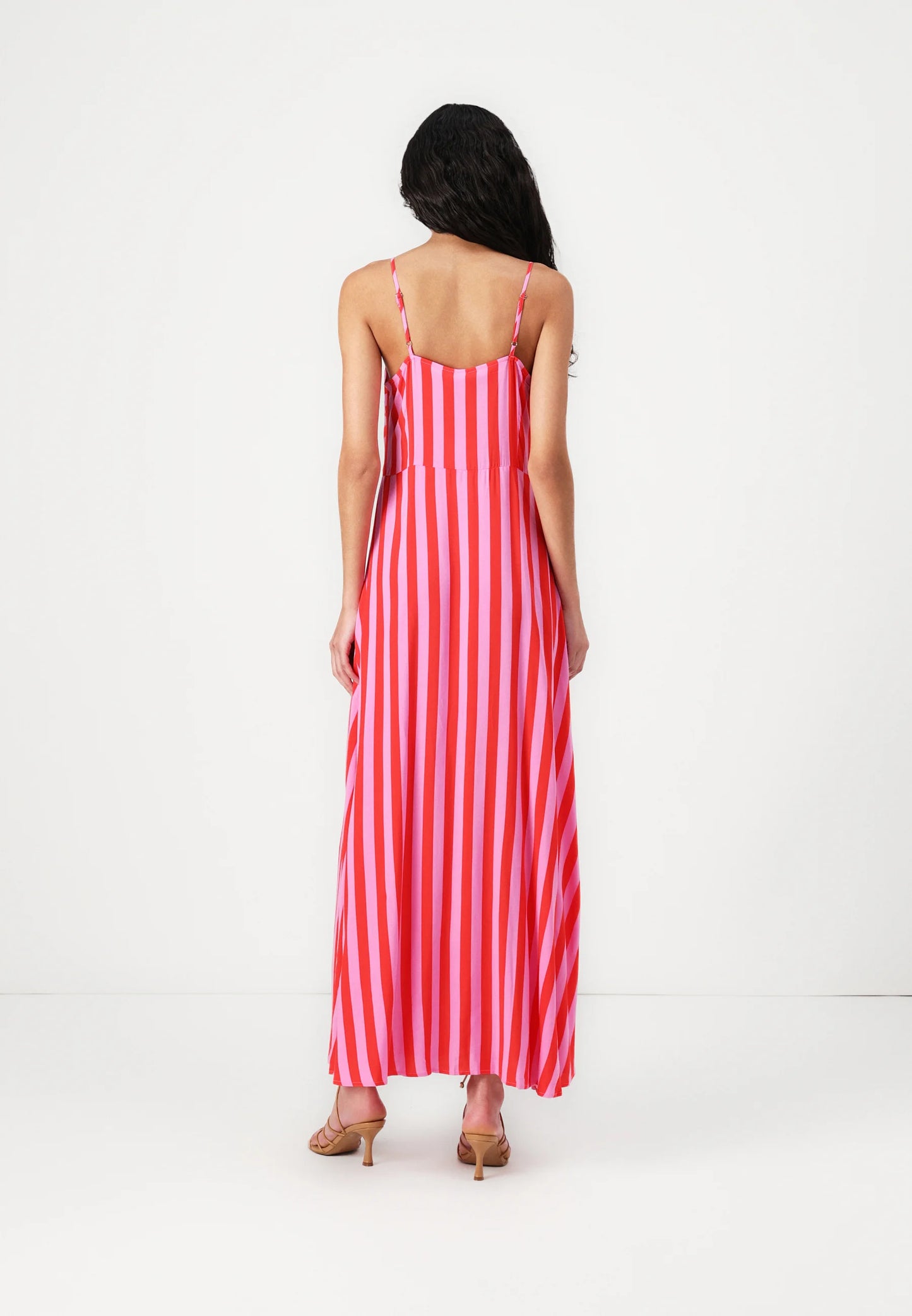 YASSAVANNA STRAP STRIPED RED & PINK LONG DRESS