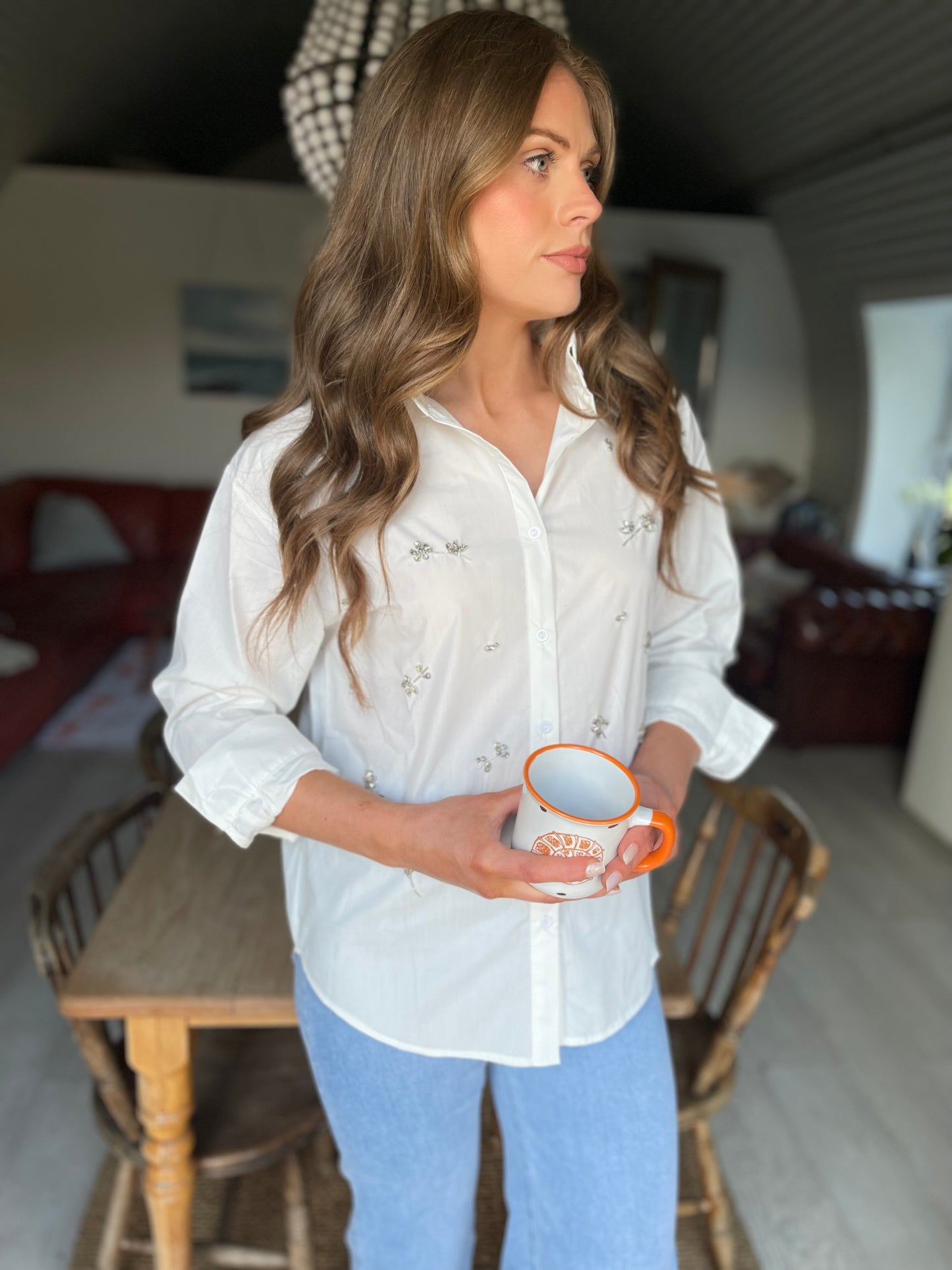 Pippa white cotton embellished shirt