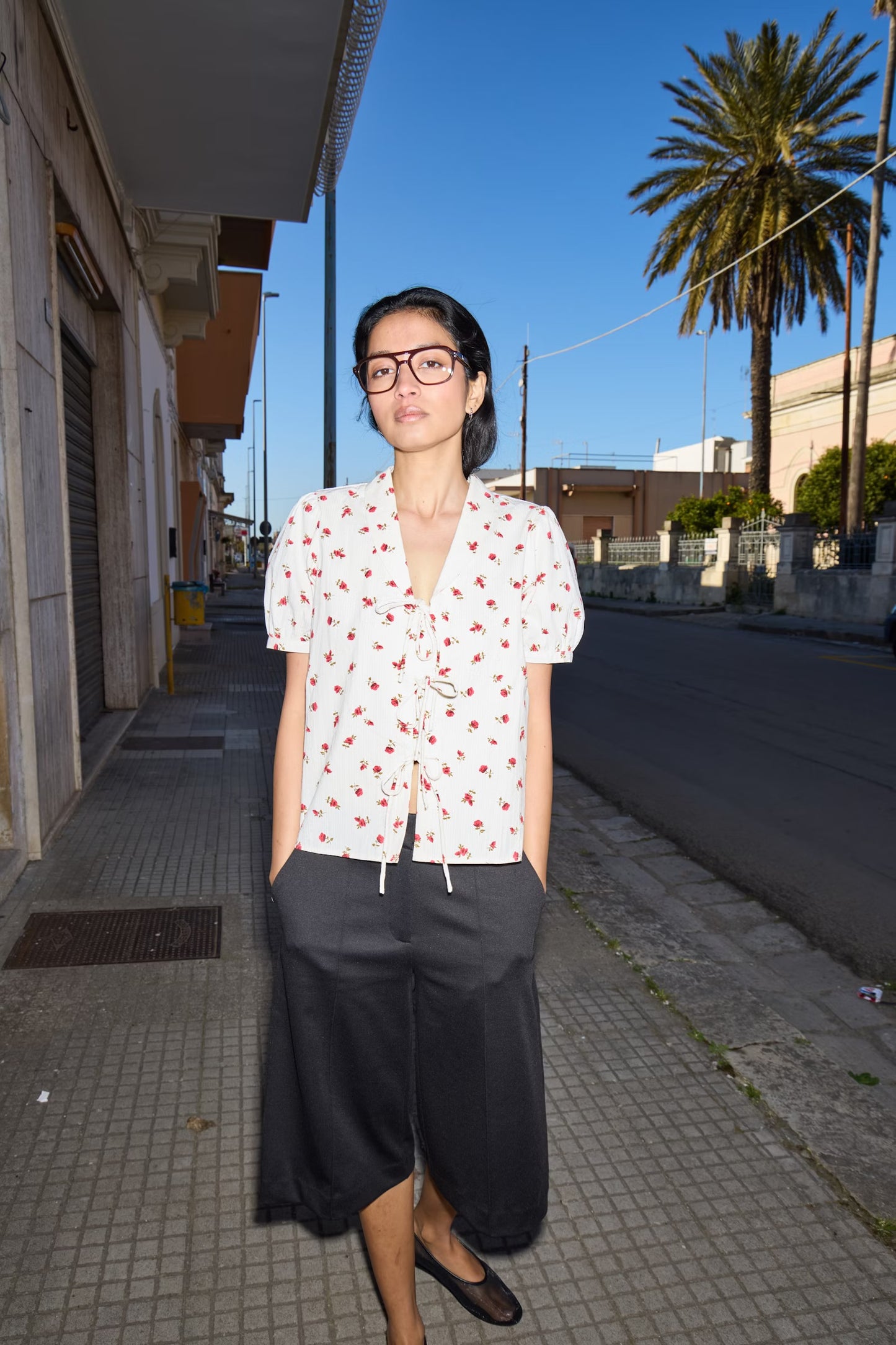 Ichi ROSEY floral tie front blouse