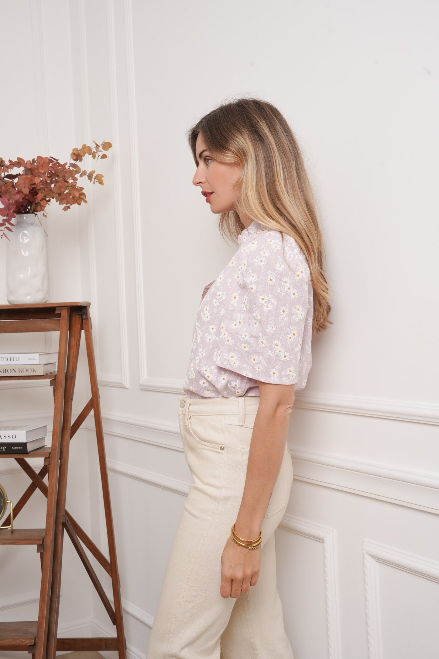 Daisy print pink blouse