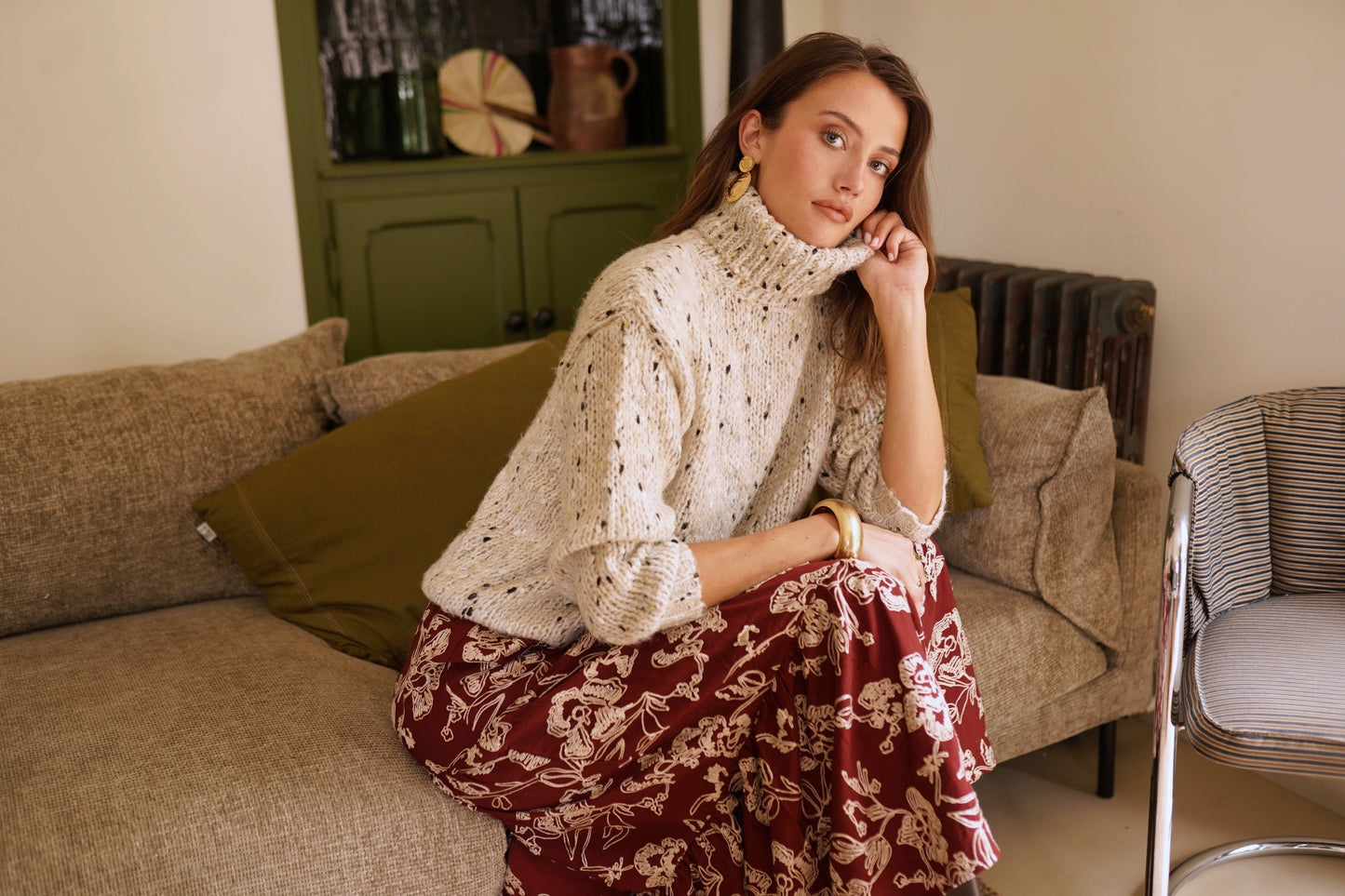 Ayra speckled beige polo jumper