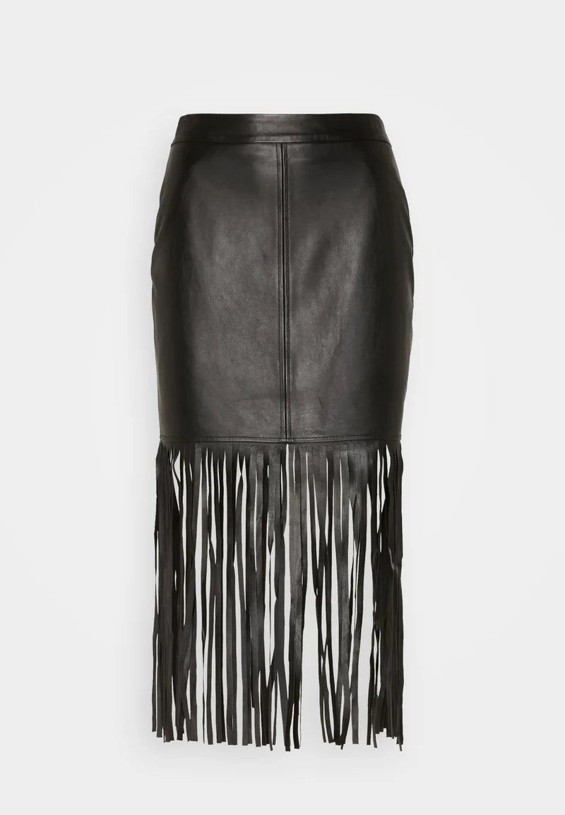 YASFUSANI Leather fringed skirt