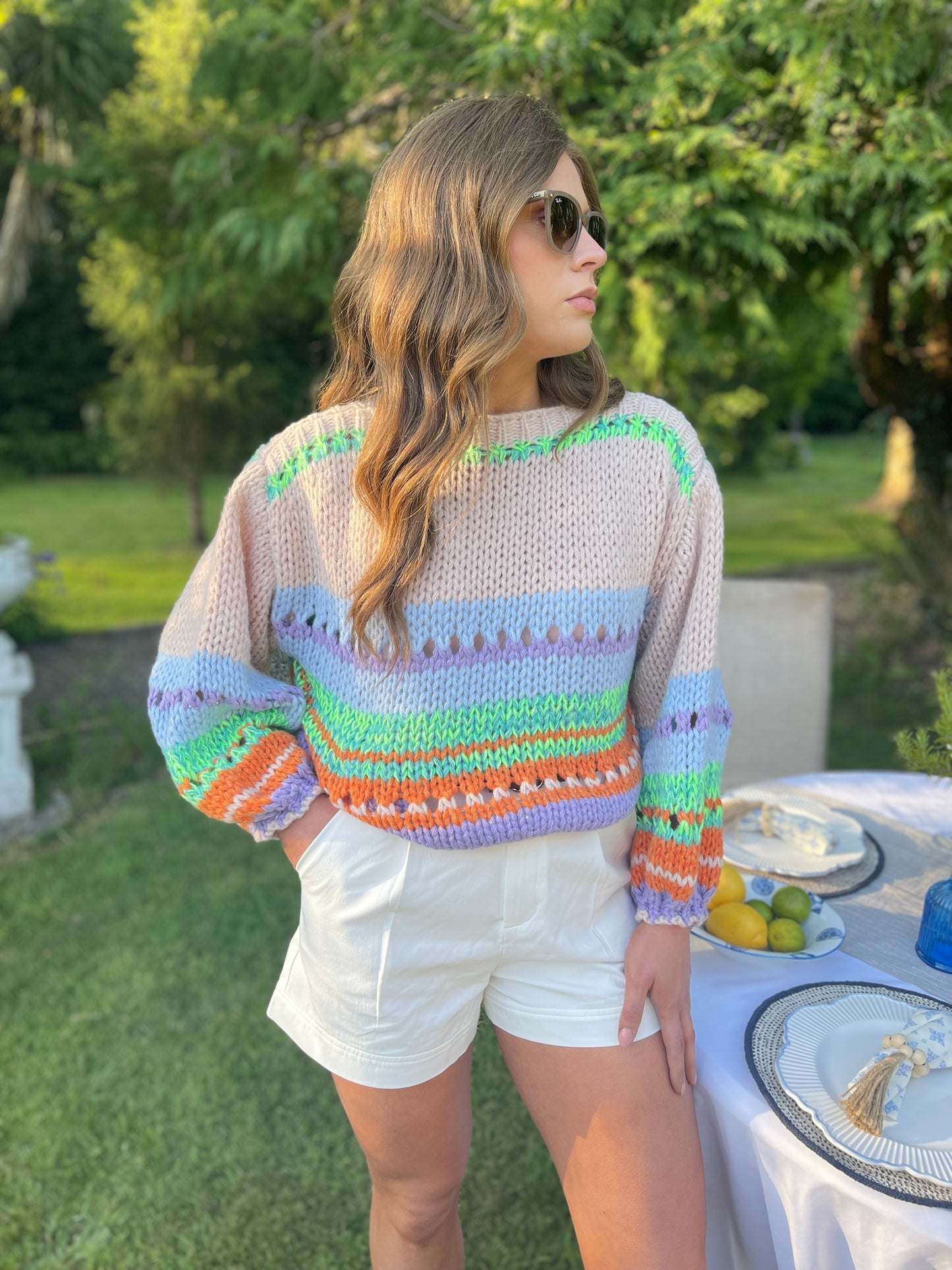Maddie neon green and taupe jumper