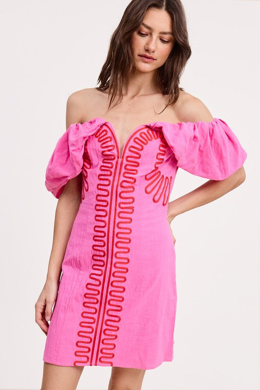 Red and pink off the shoulder mini dress