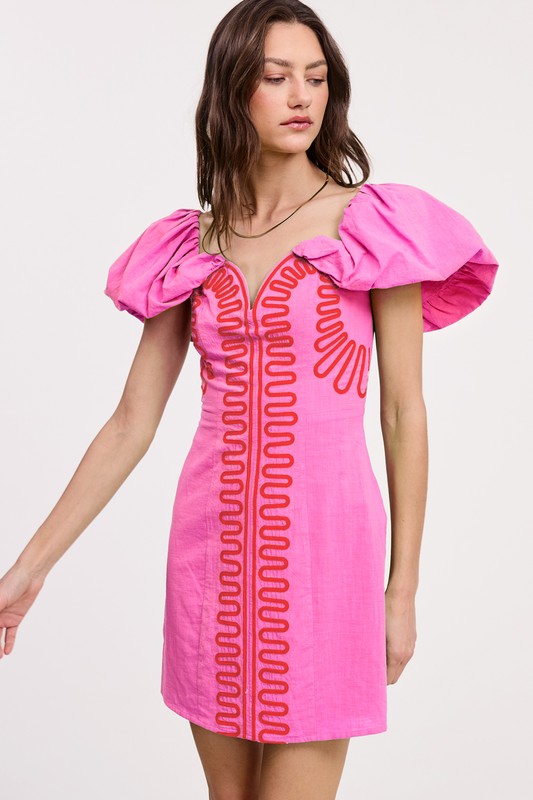 Red and pink off the shoulder mini dress