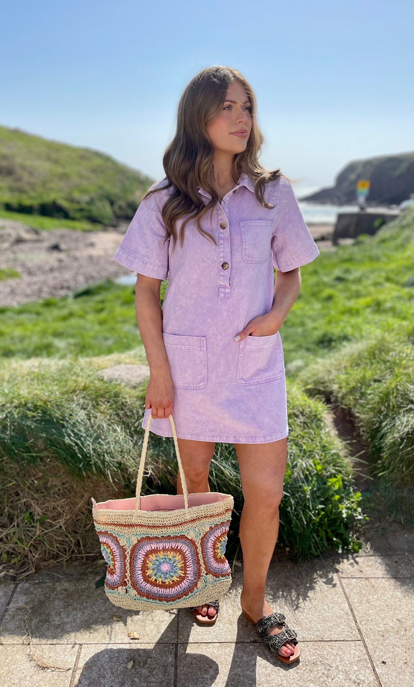 India lilac purple denim shift dress