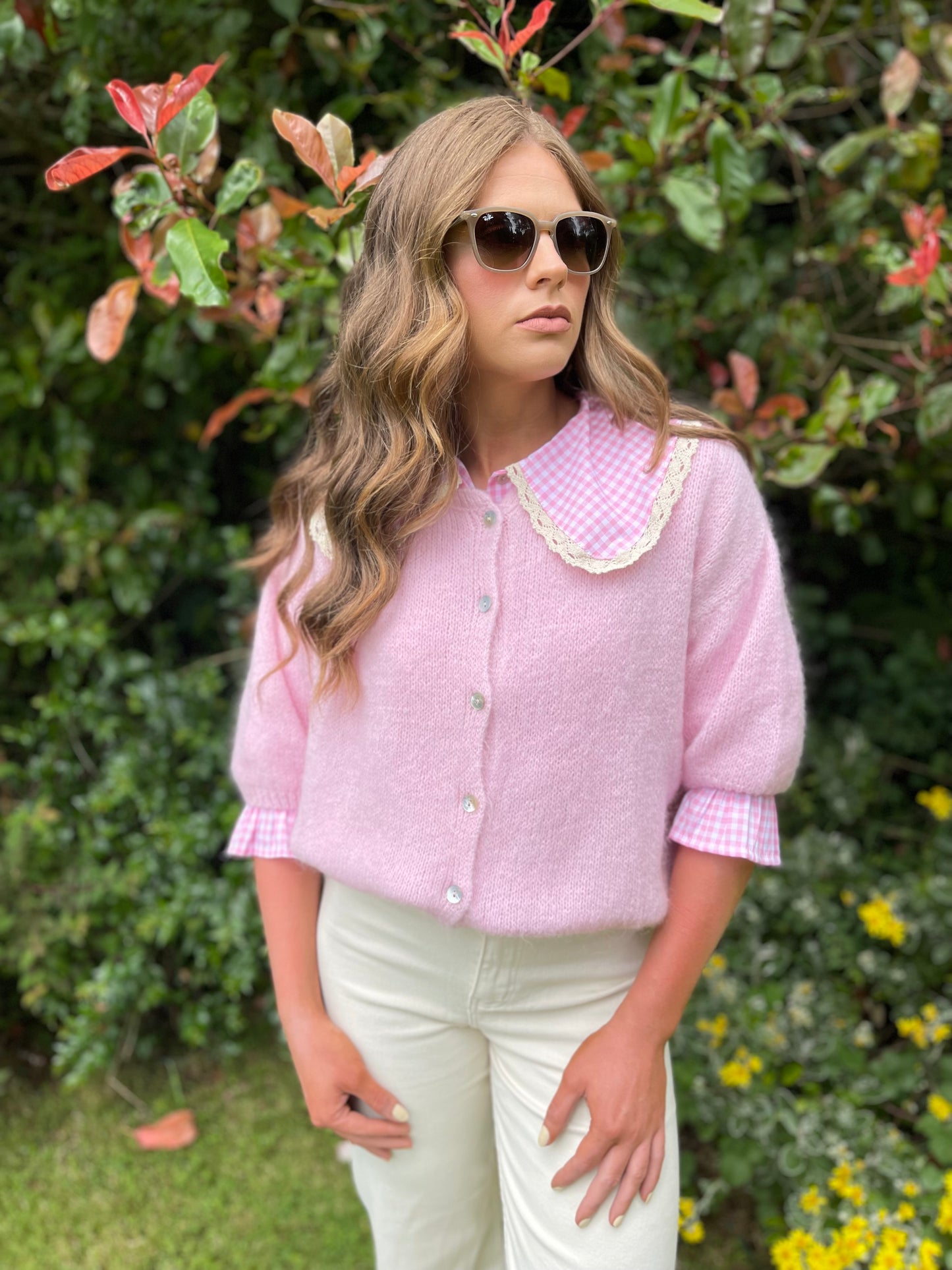Portia pink gingham Peter Pan collar blouse