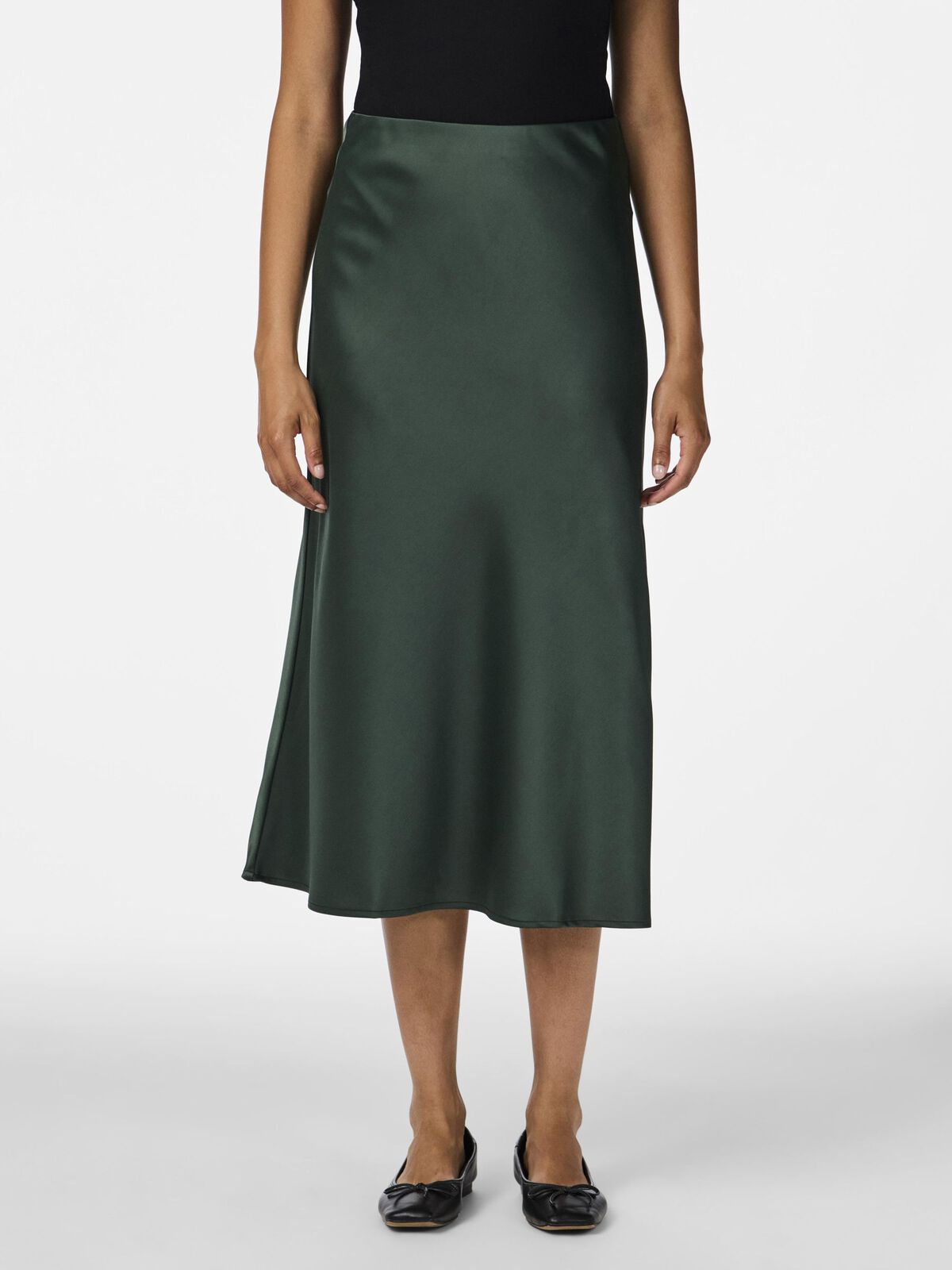 YASPELLA midi satin green slip skirt