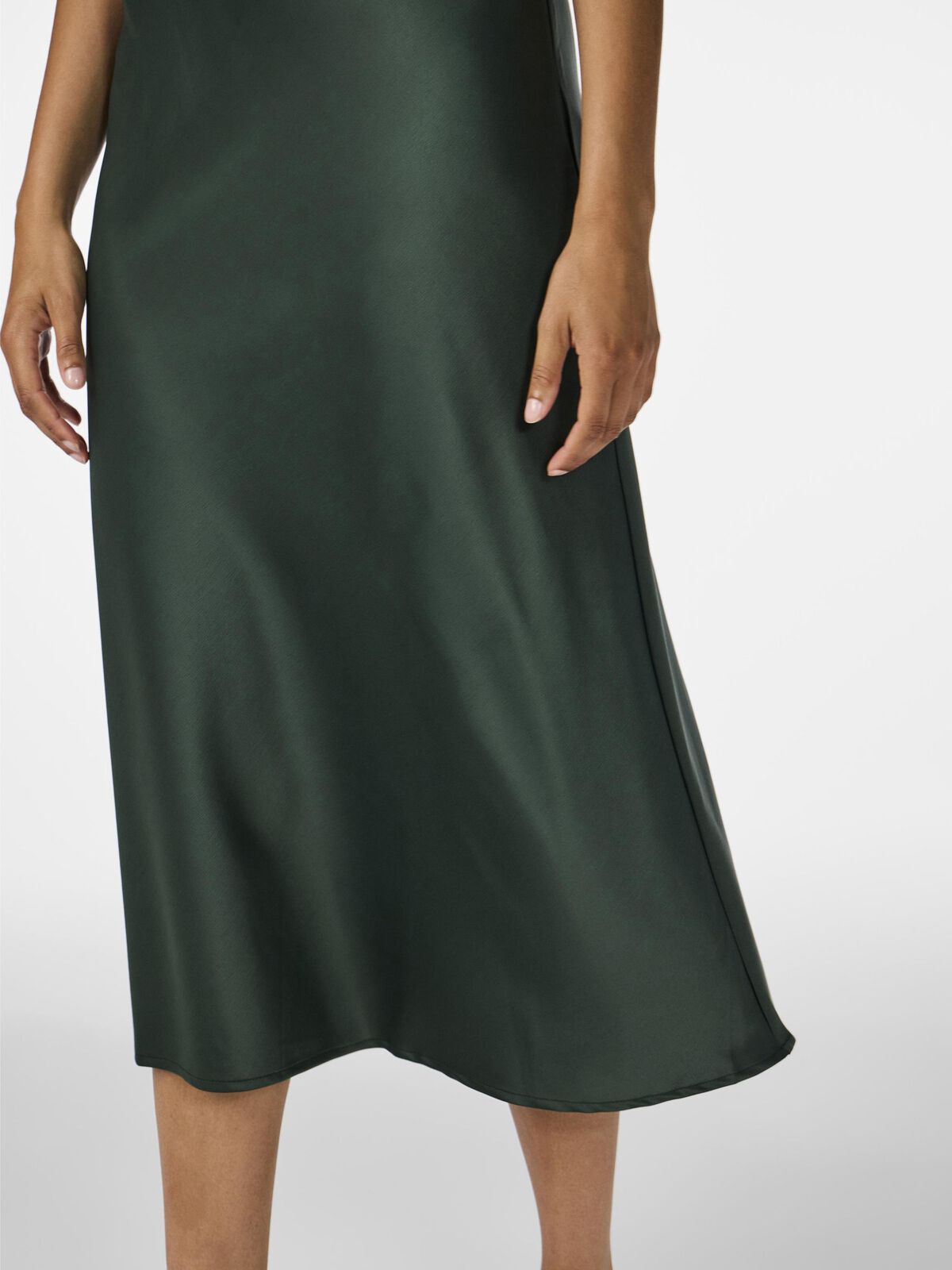 YASPELLA midi satin green slip skirt