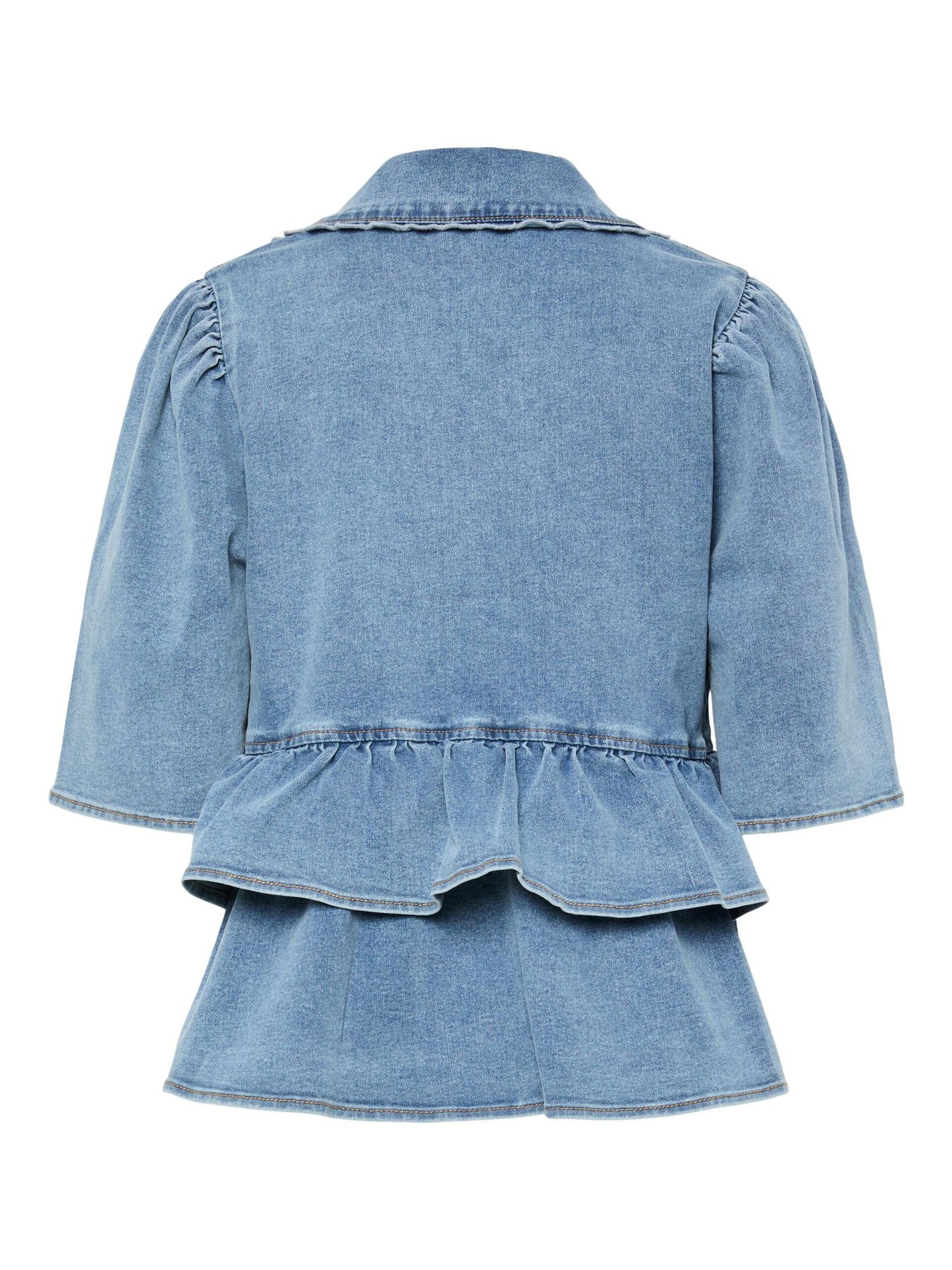 YASSCALA DENIM FRILL TIE TOP