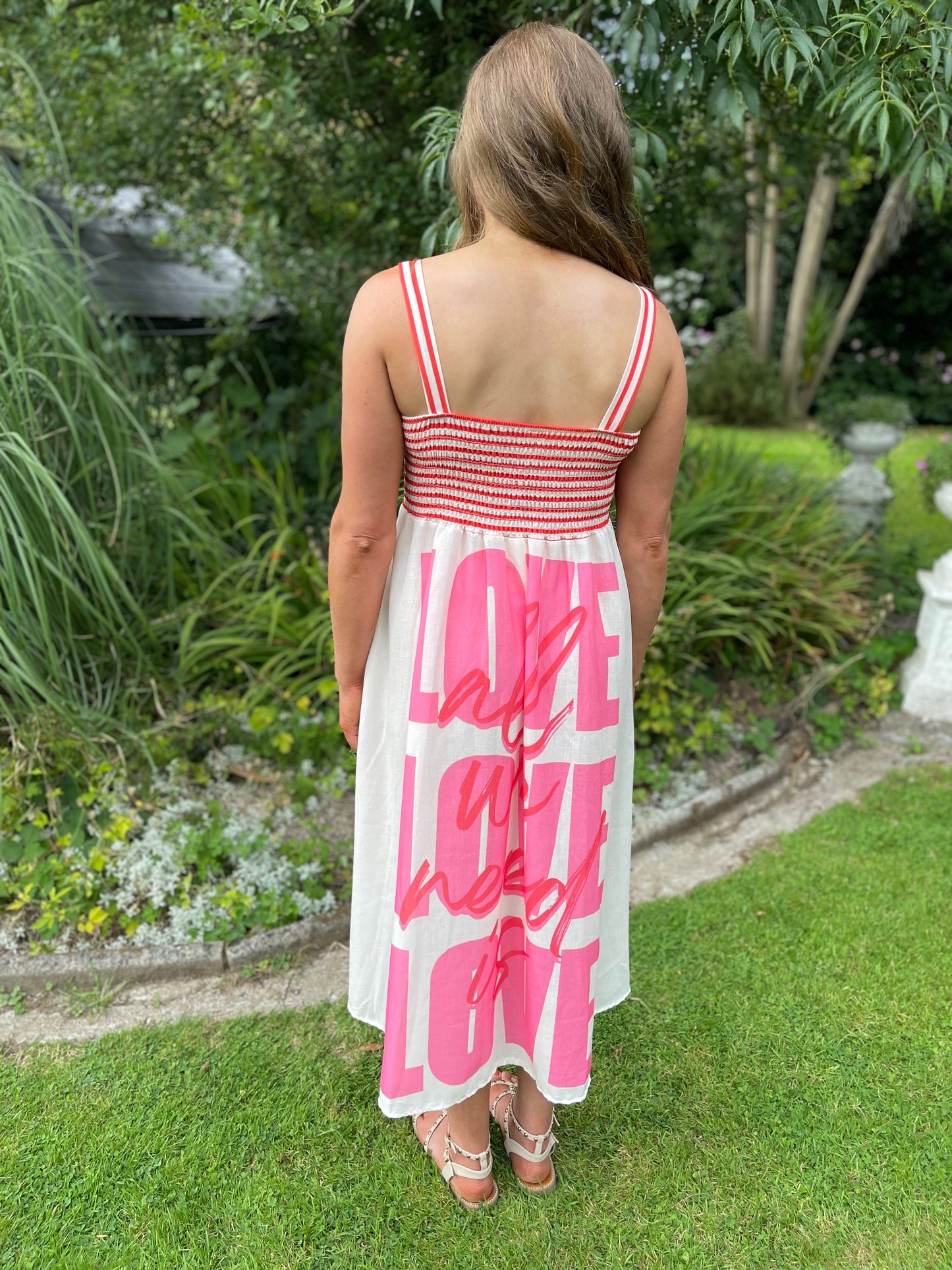 Fish pink & blue linen strappy dress