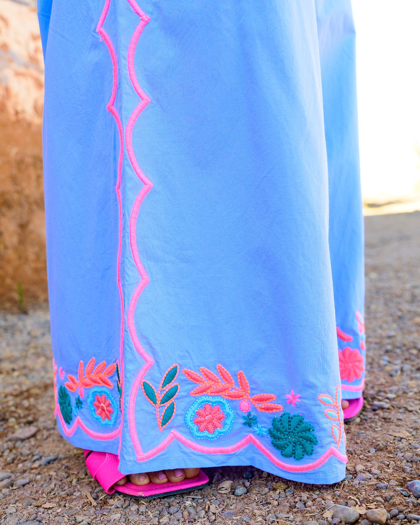 Quinn blue wide leg embroidered co-ord