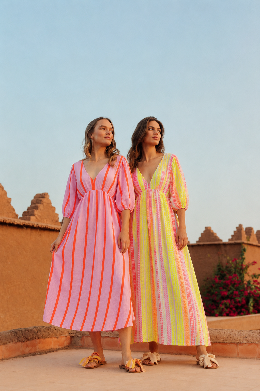 Fern cheesecloth pink and orange stripe dress