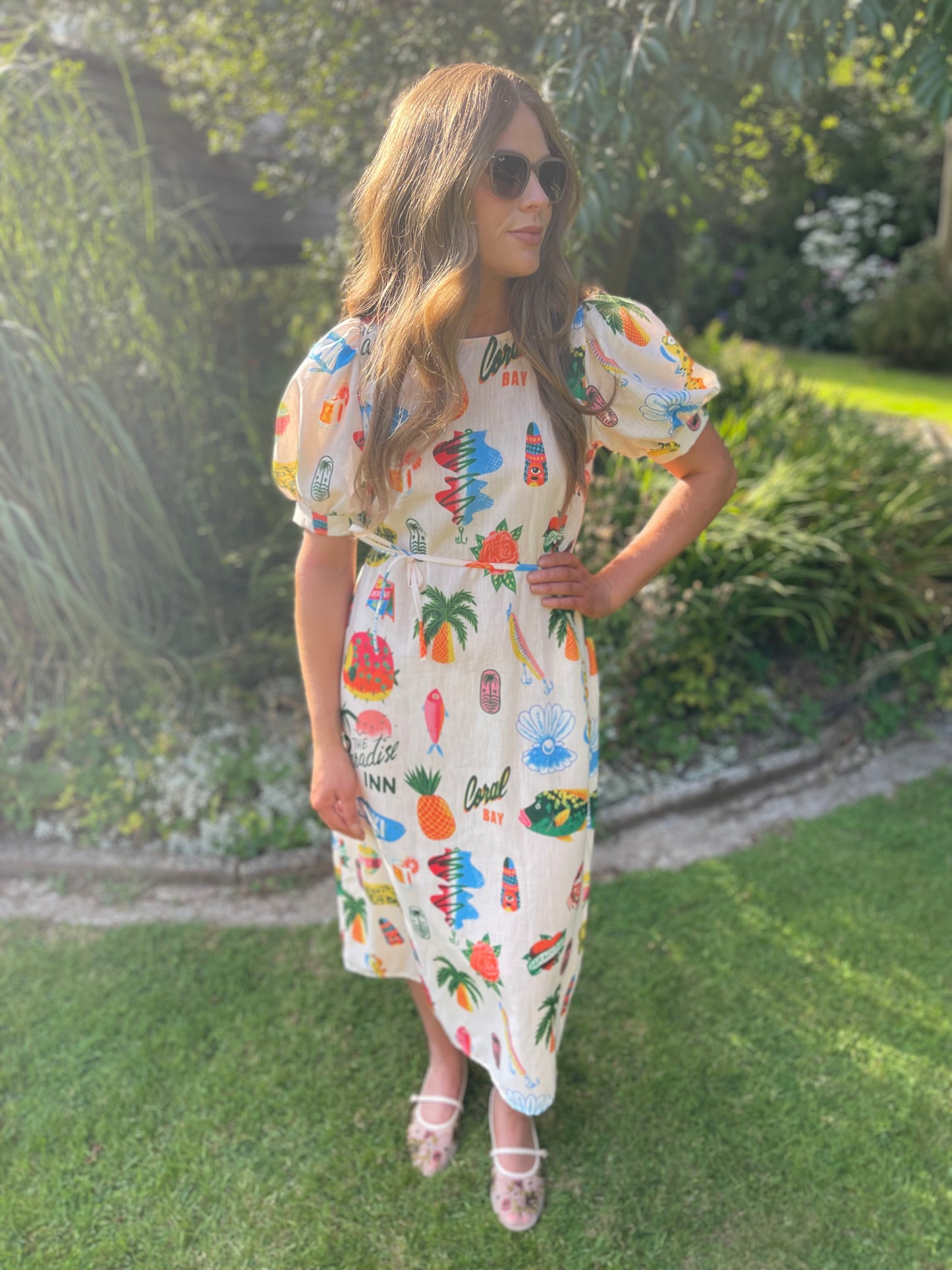 The Paradise Inn puff sleeve organic linen dress