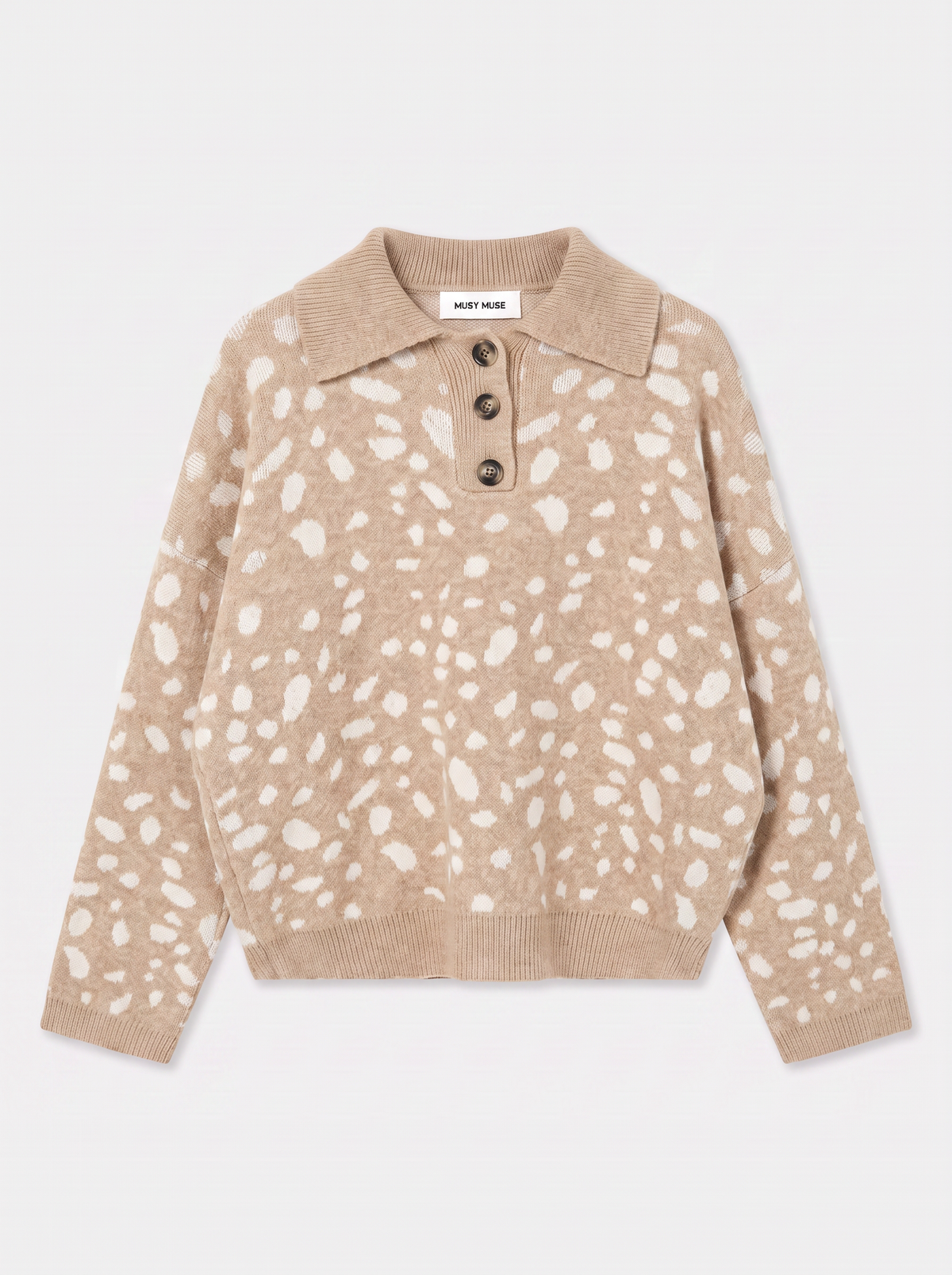 Bambi print button neck jumper