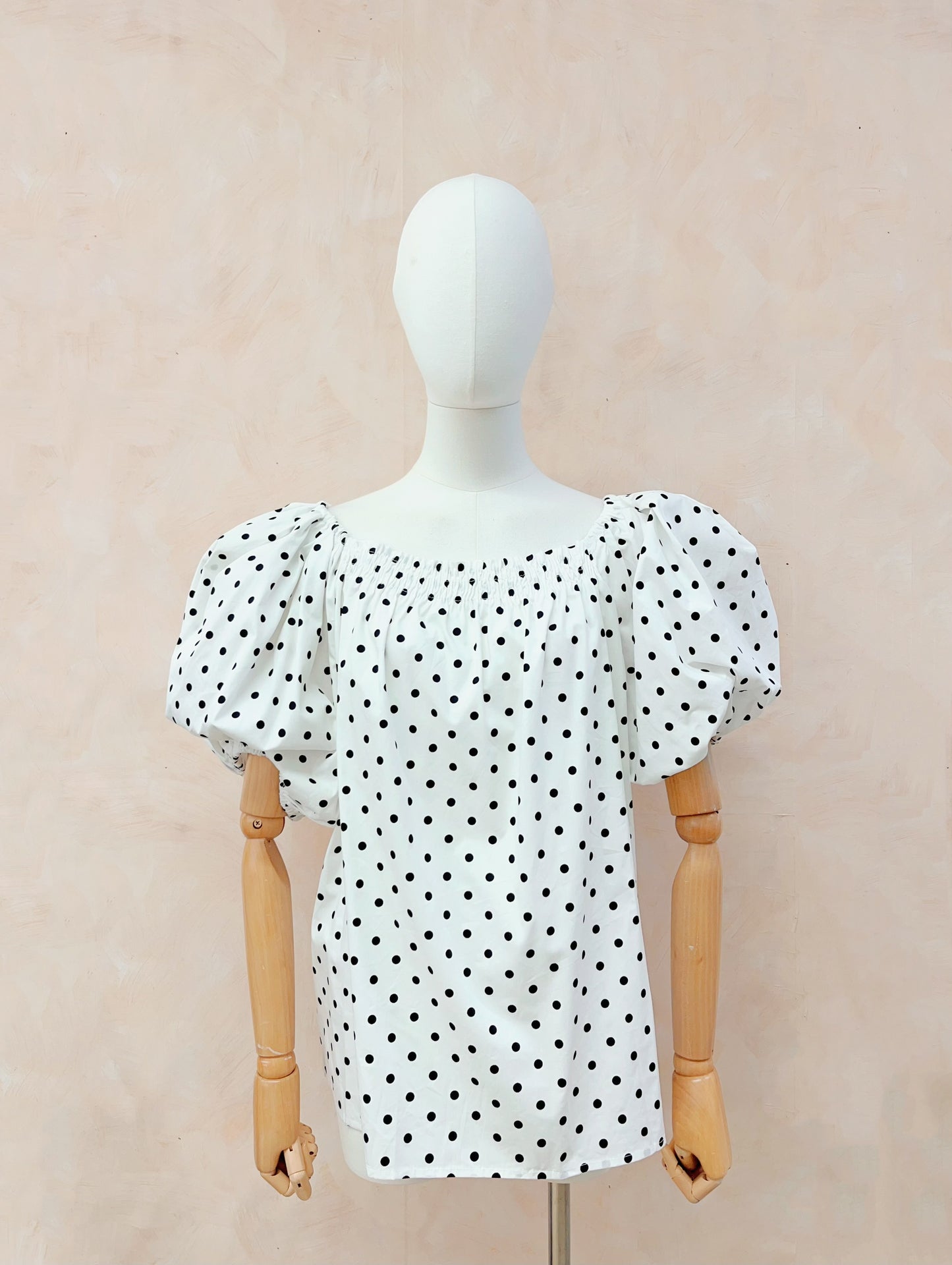 Kayla white polka dot bow back top