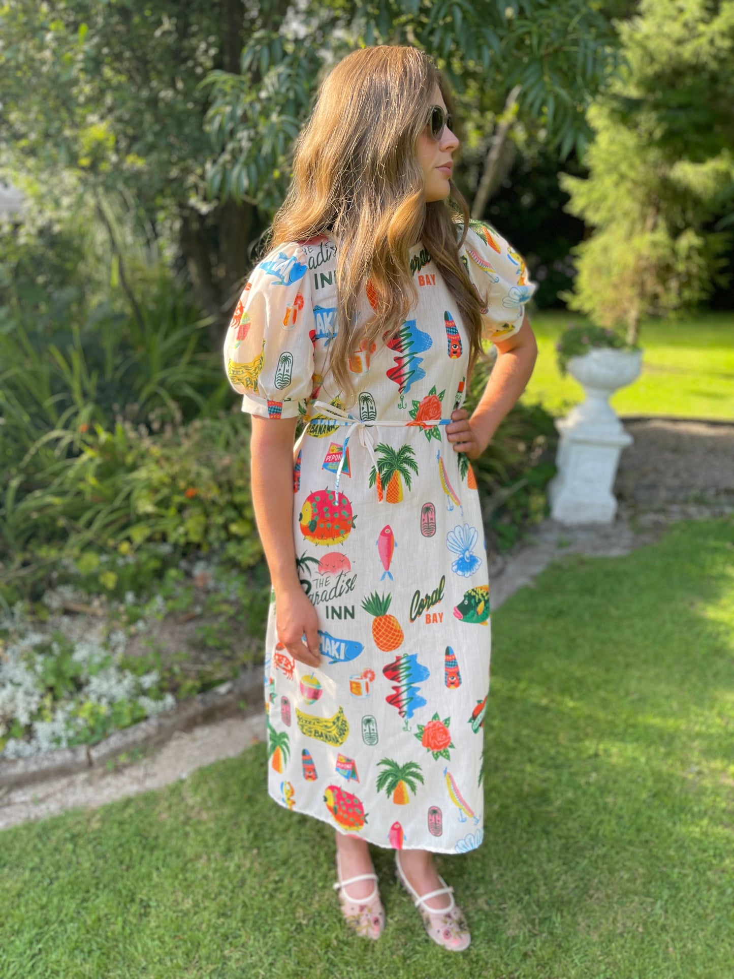 The Paradise Inn puff sleeve organic linen dress