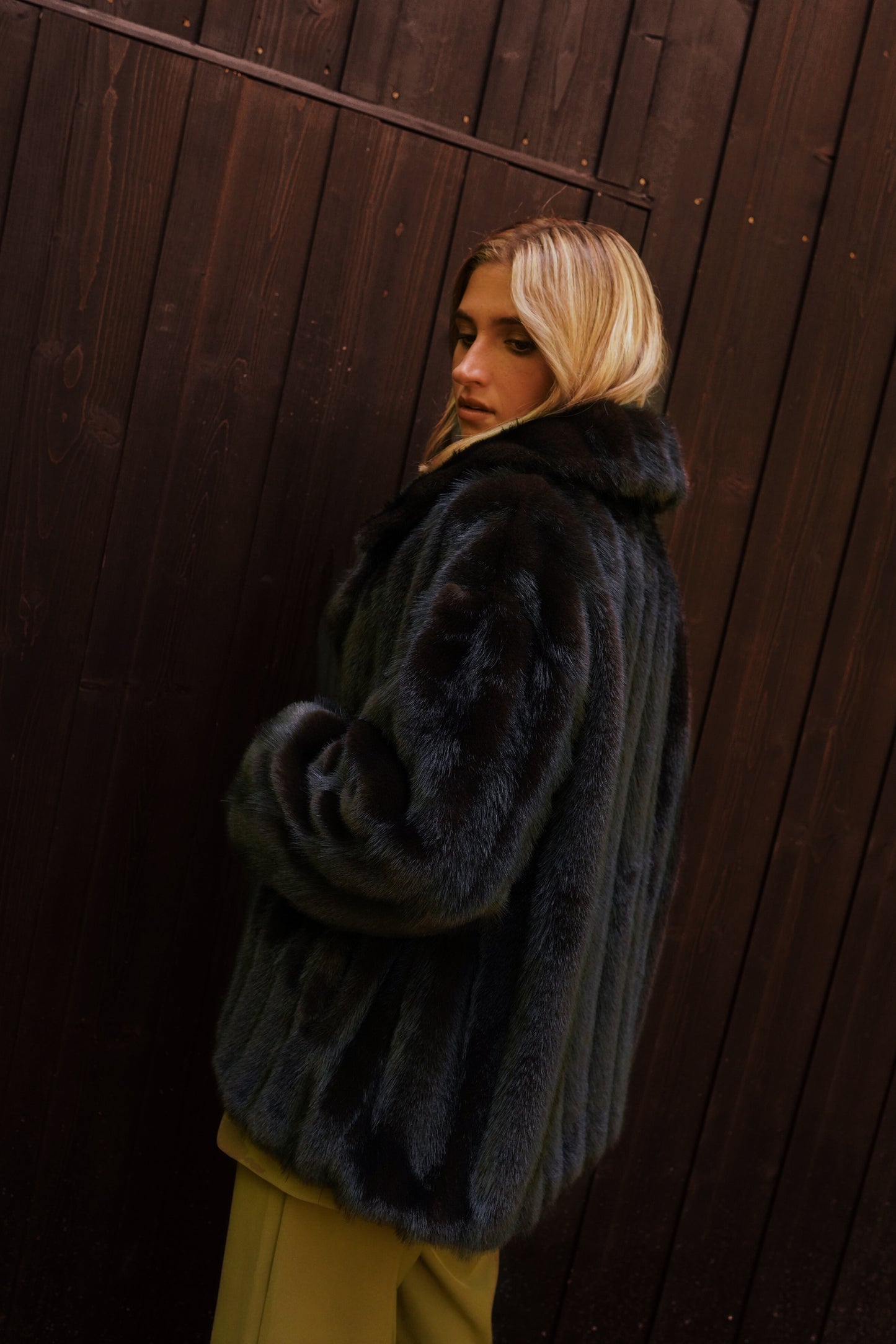 Eliza maroon brown faux fur coat