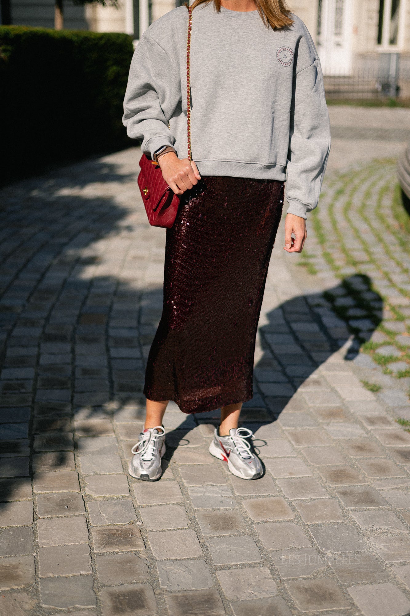 YASROYALINA BURGUNDY WET LOOK SEQUIN ANKLE SKIRT