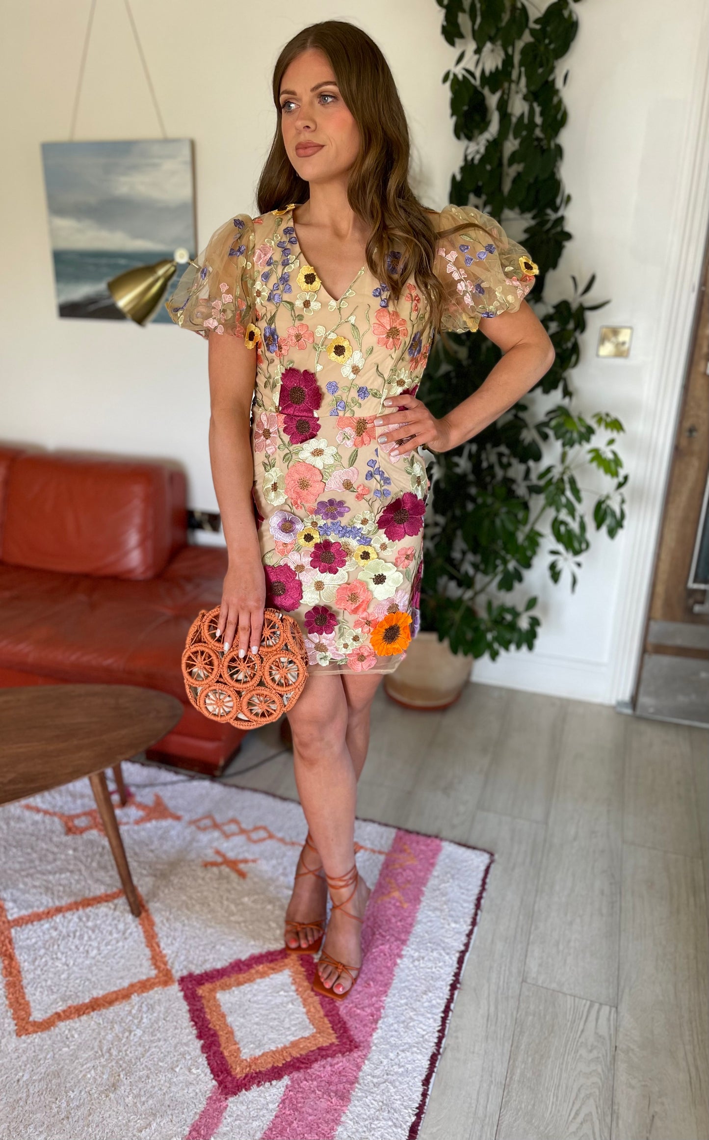 Mila floral embroidery puff sleeve dress