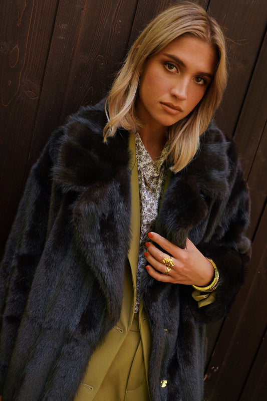 Eliza maroon brown faux fur coat