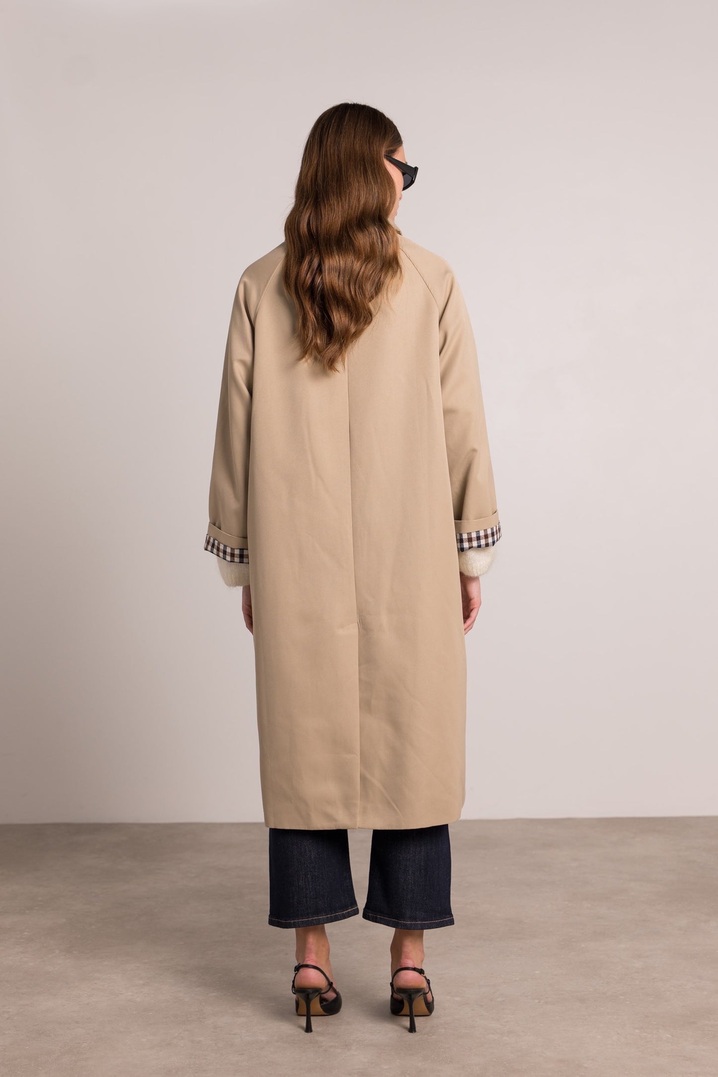 Amelia check cuff beige trench coat