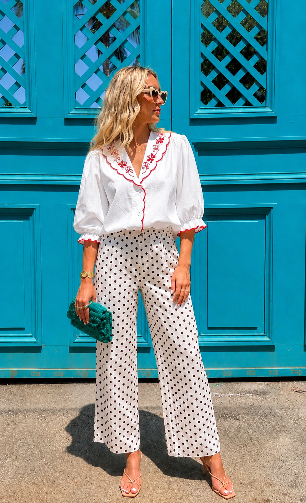 Victoria red and white vintage style blouse