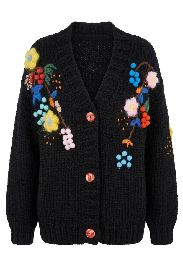 Lilli black embroidered flower cardigan