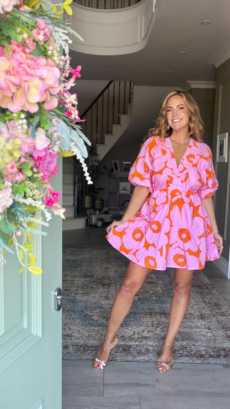 Madison pink & orange floral shirt dress