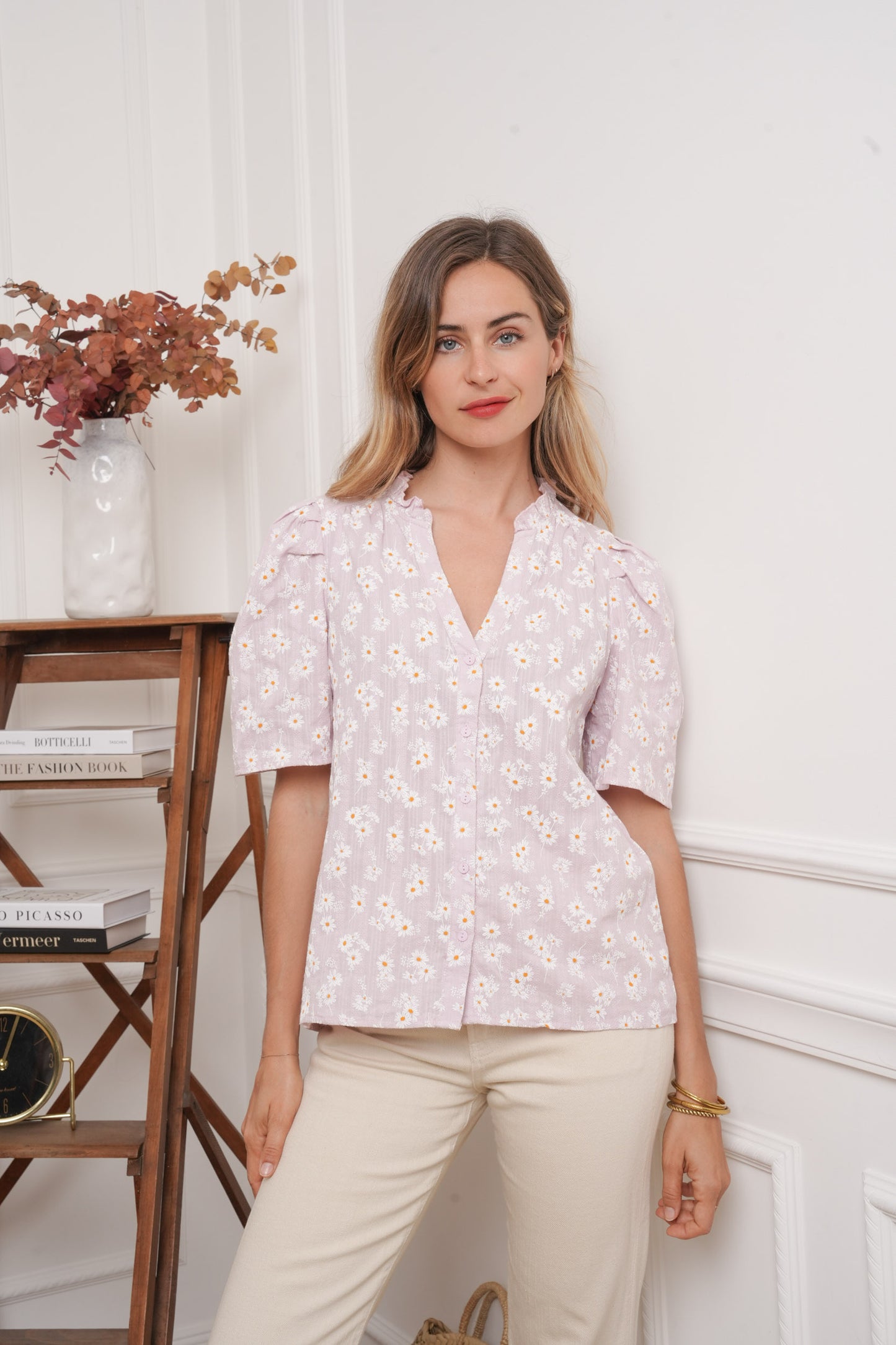 Daisy print pink blouse