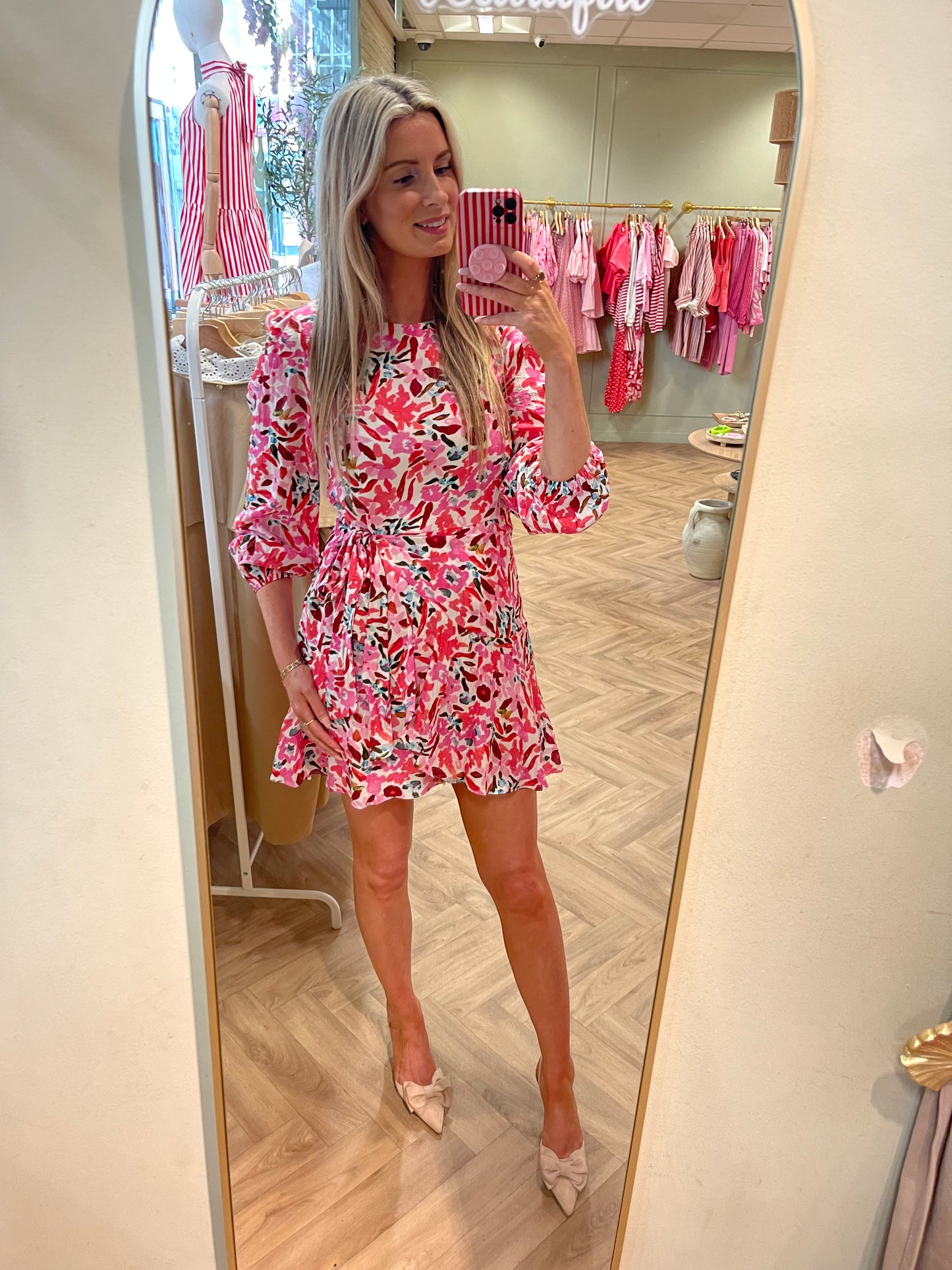 Milly pink floral mini dress