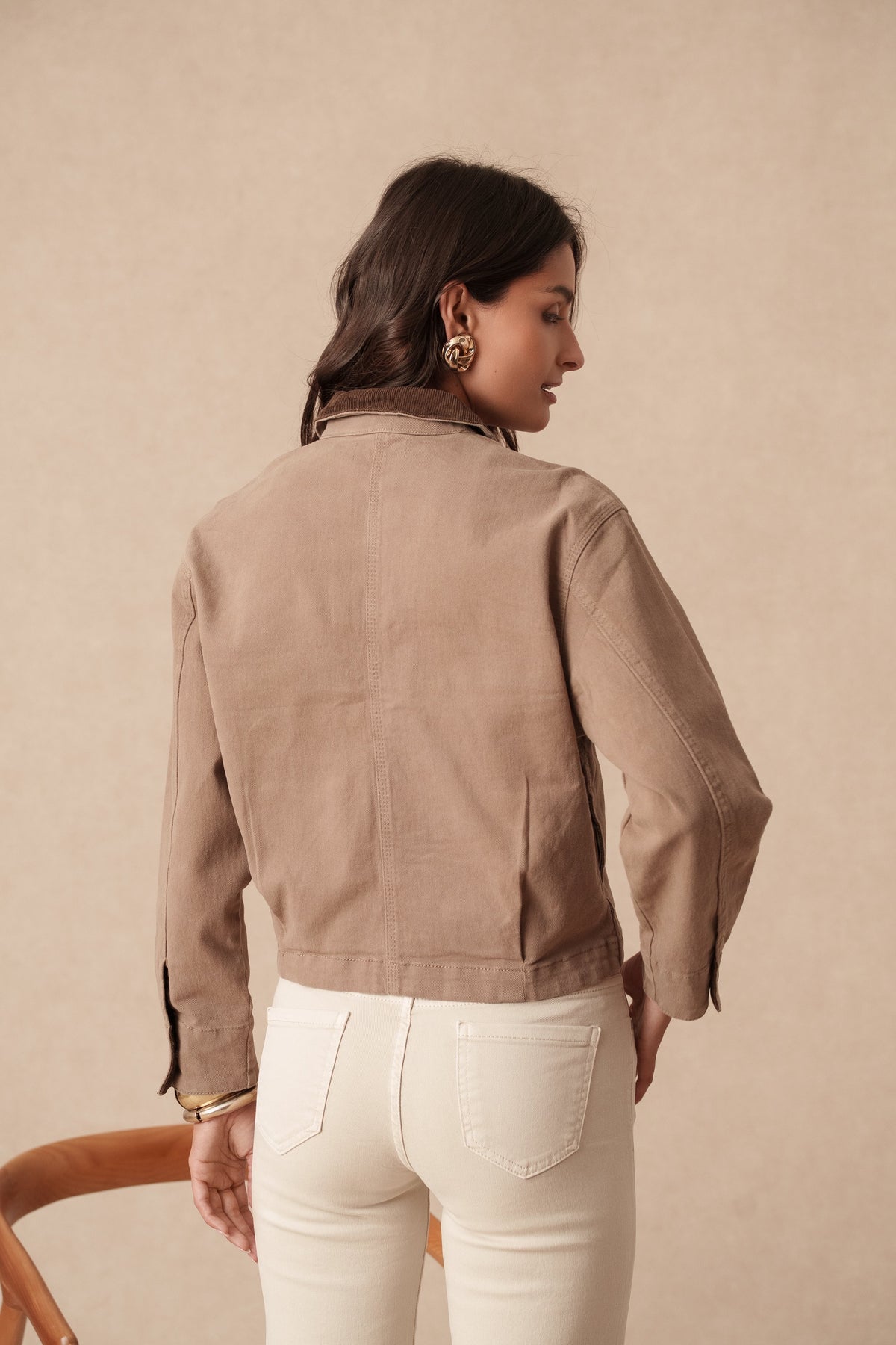 Maria cropped camel utility barn jacket