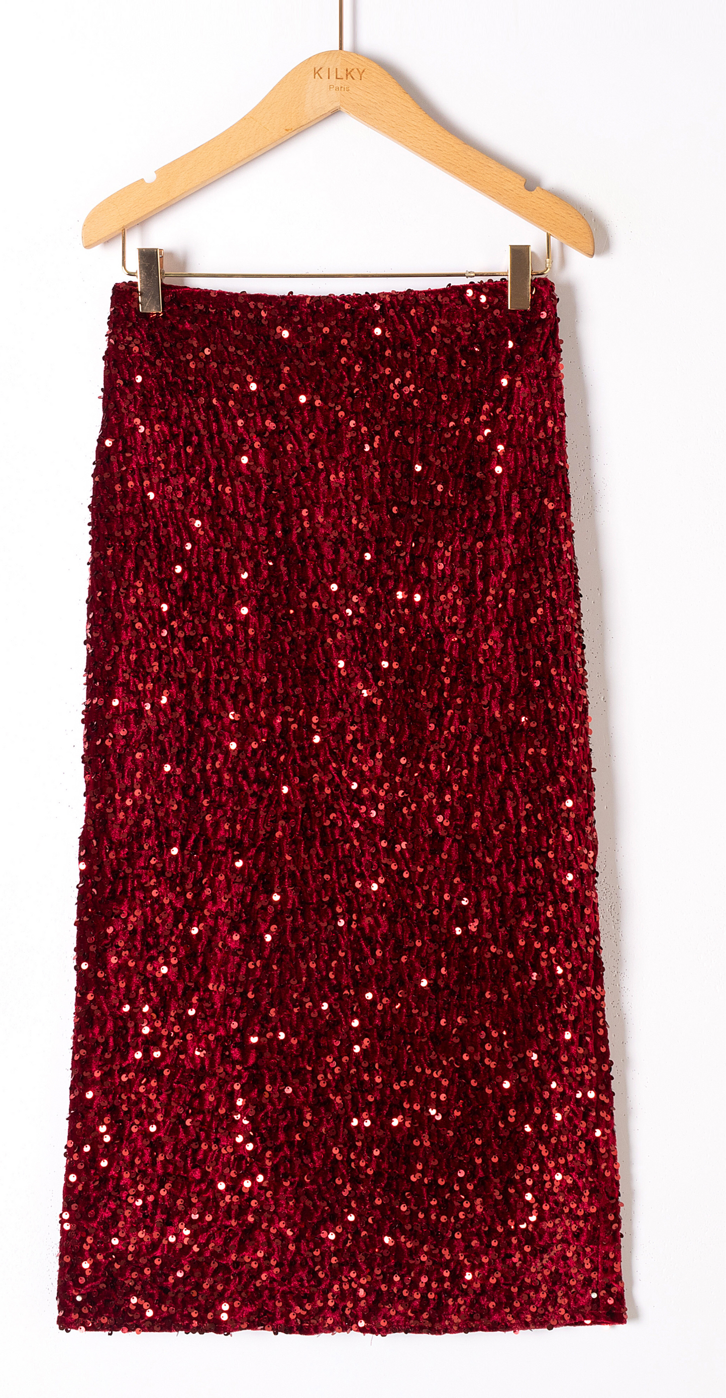 Quinlan burgundy sequin skirt