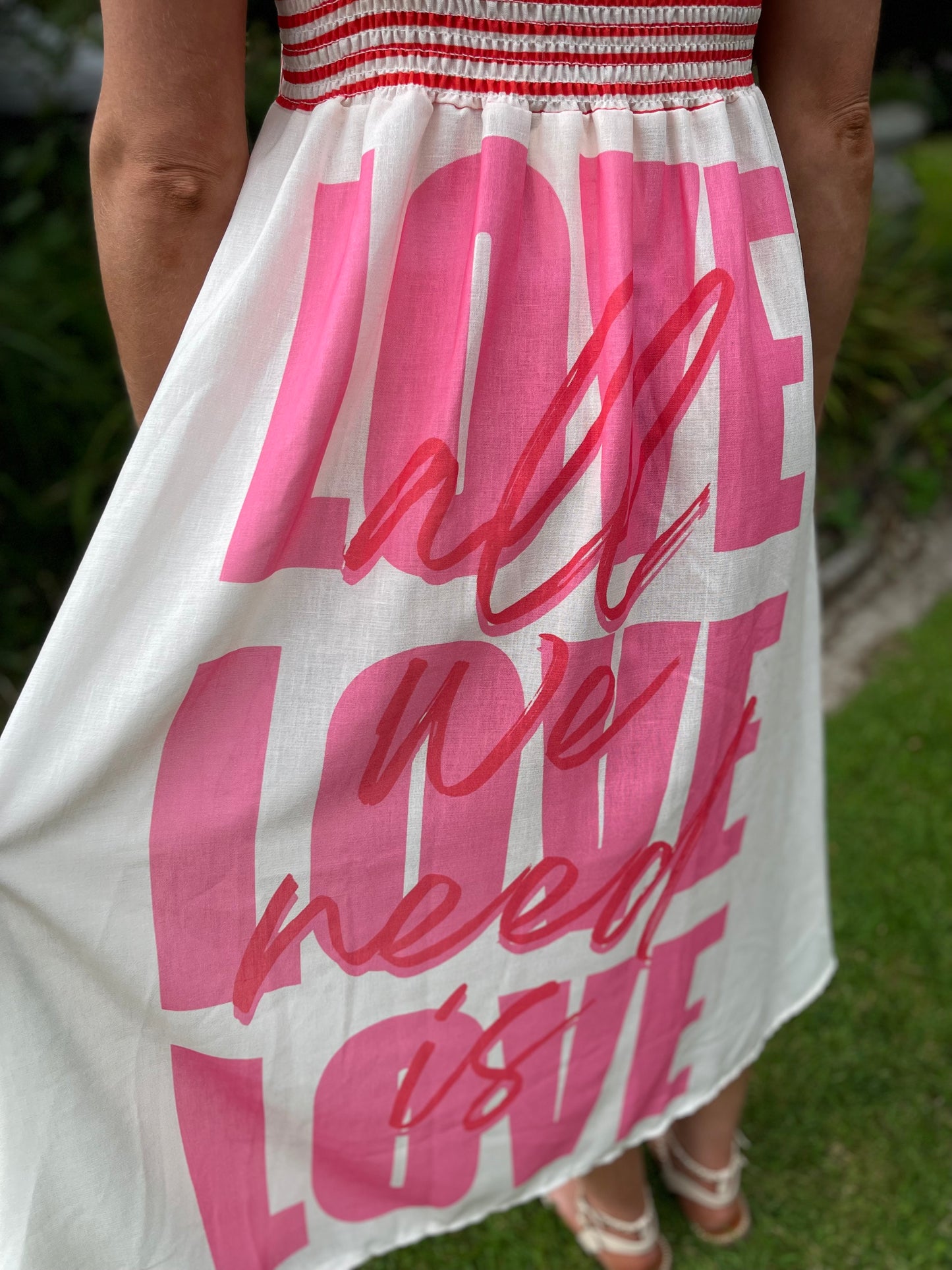 Fish pink & blue linen strappy dress