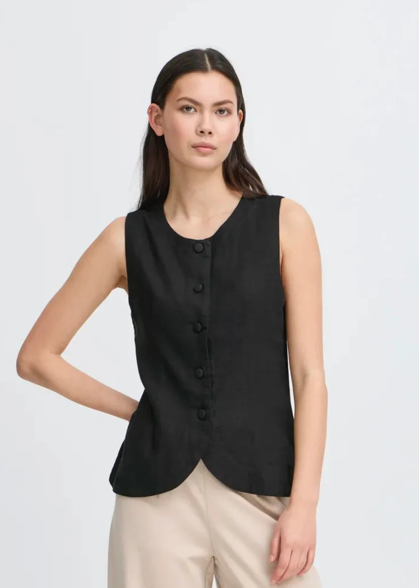 IHLINNO Linen Waistcoat - Black