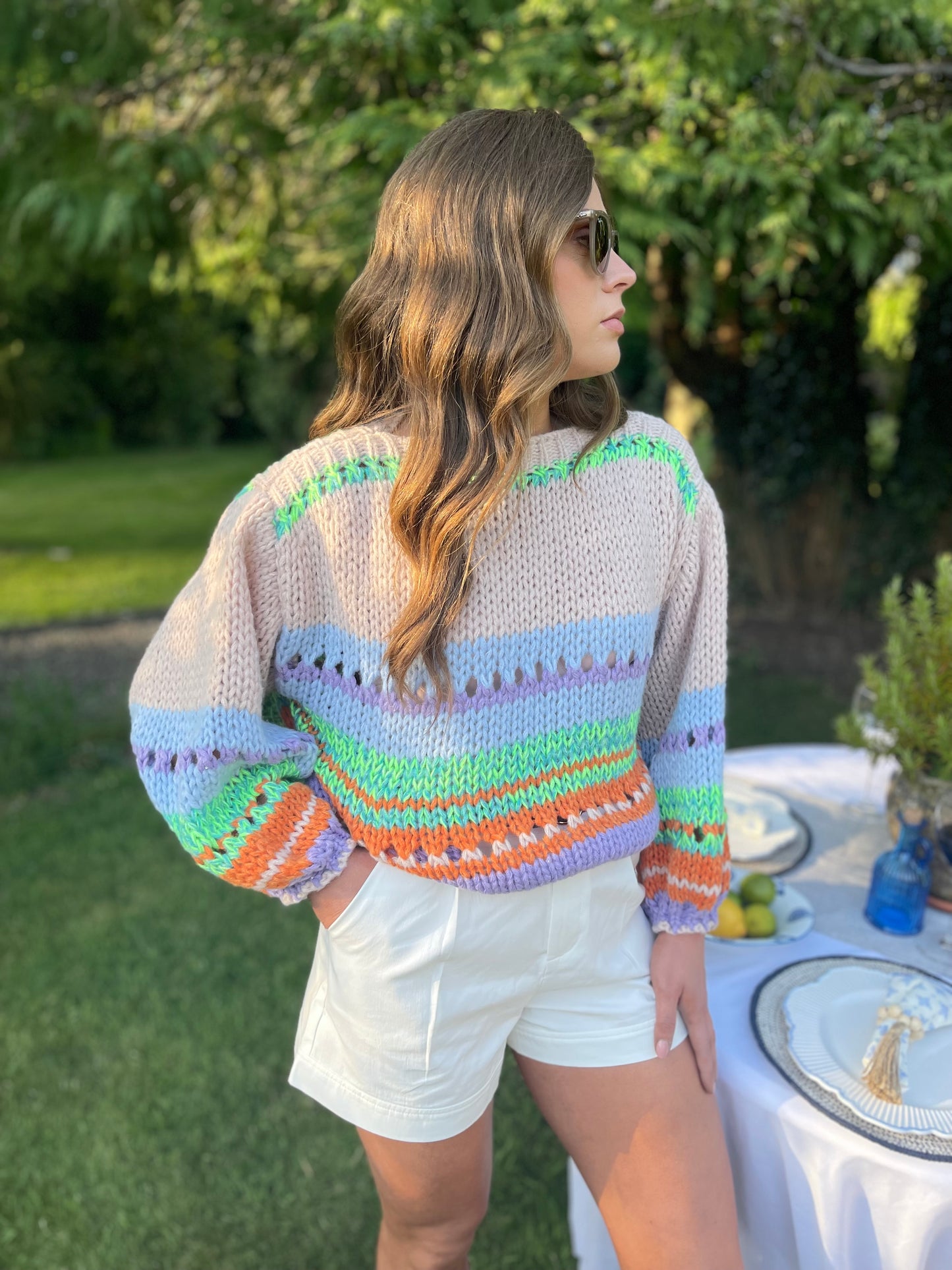 Maddie neon green and taupe jumper
