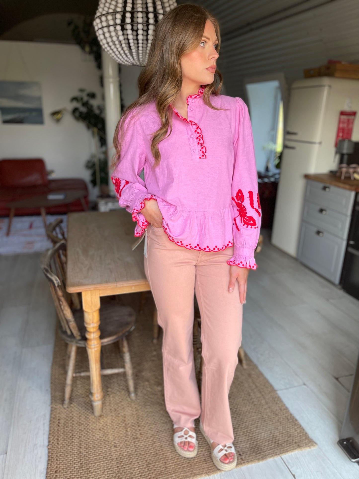 YASBRIMU LONG SLEEVED pink and red blouse
