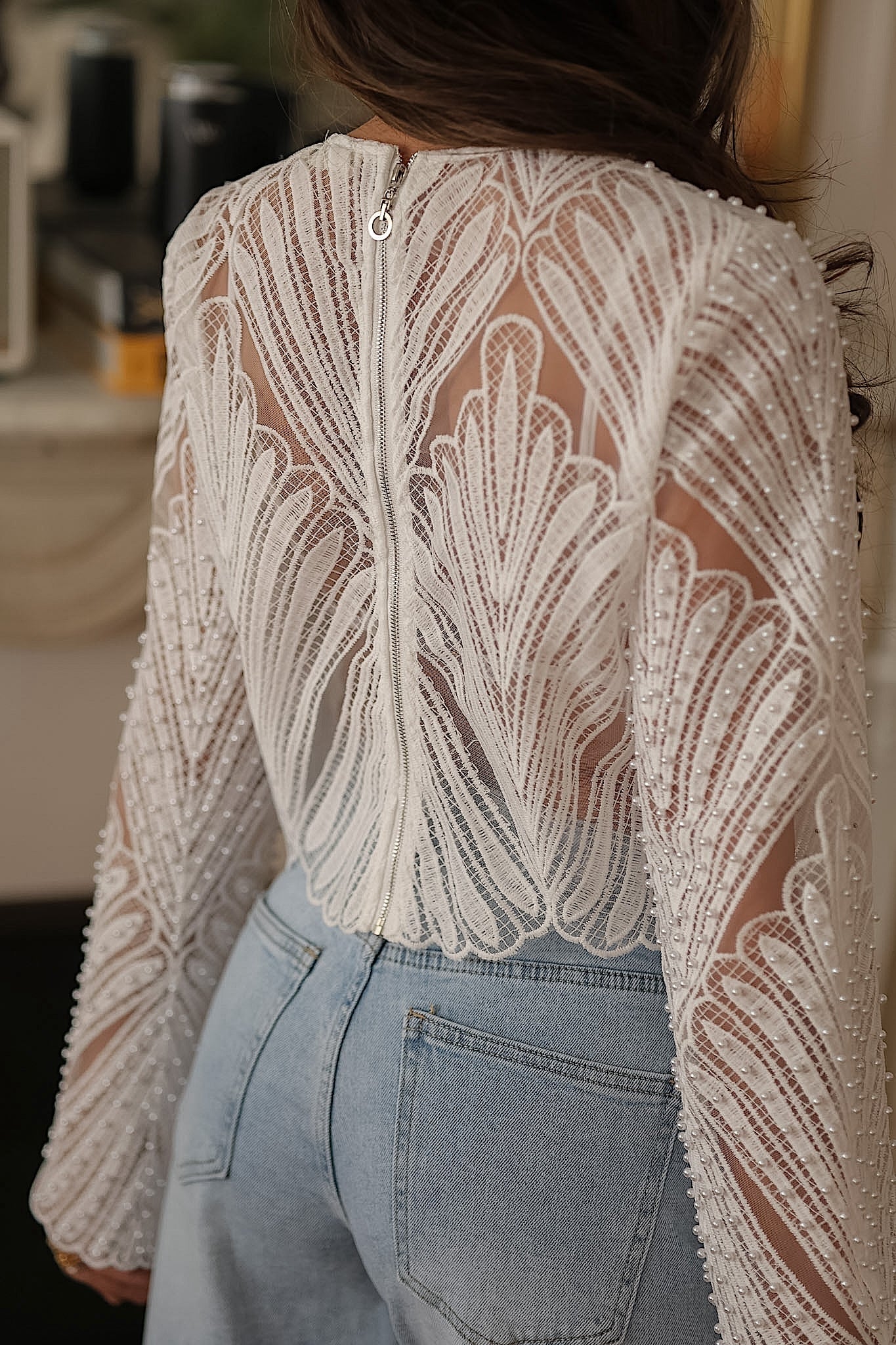 Lola white pearl beaded embroidered top
